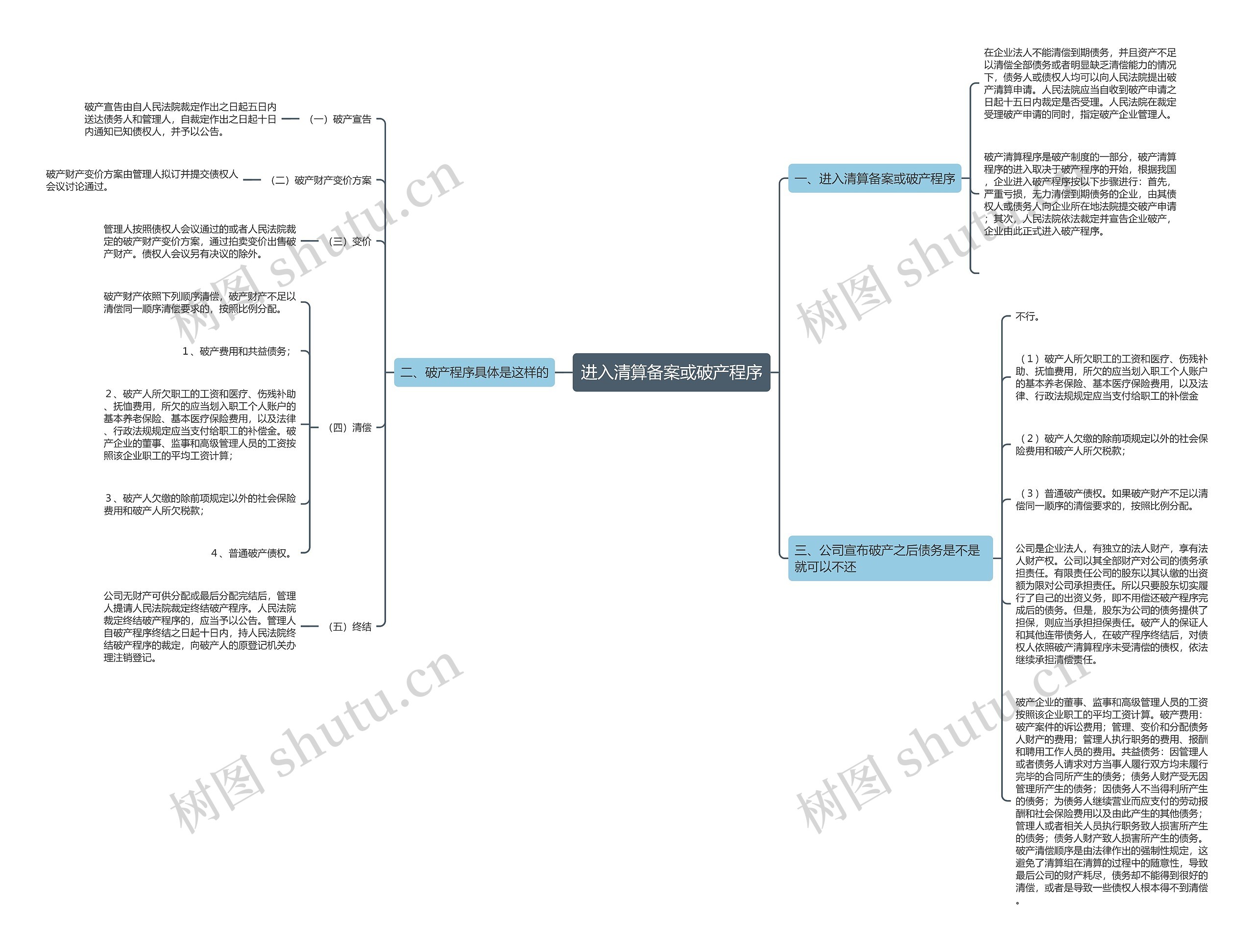 进入清算备案或破产程序思维导图