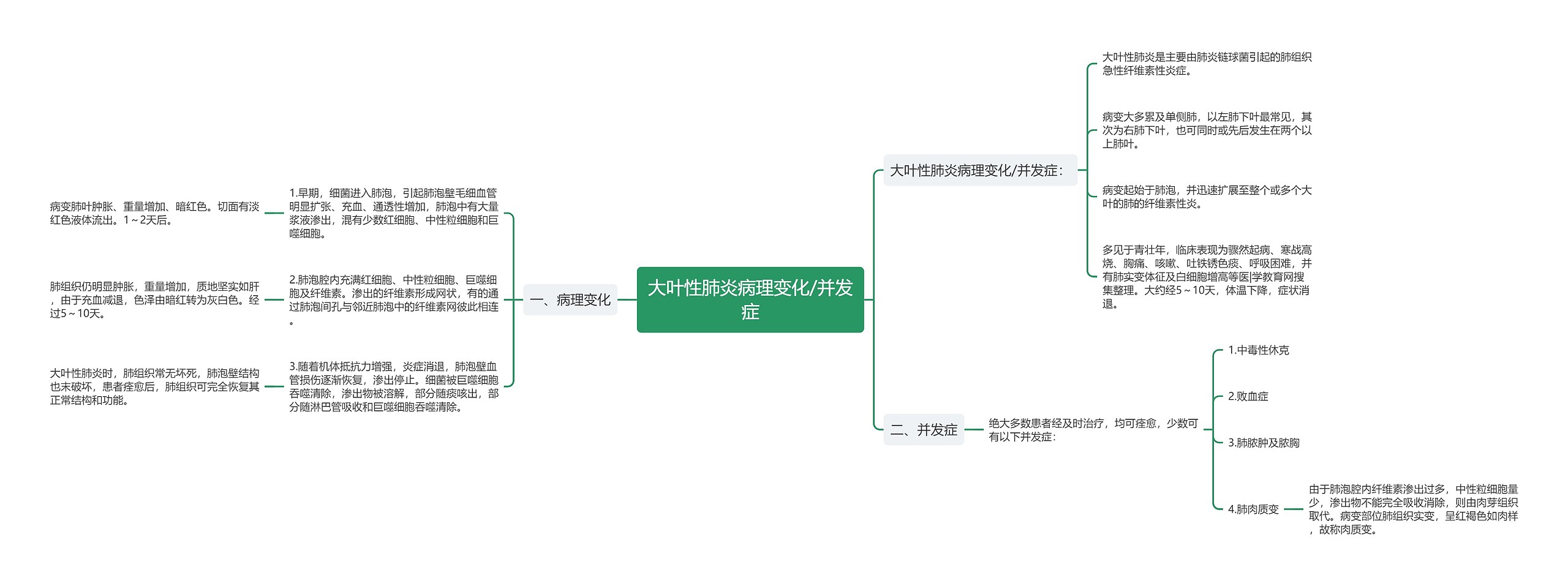 大叶性肺炎病理变化/并发症思维导图