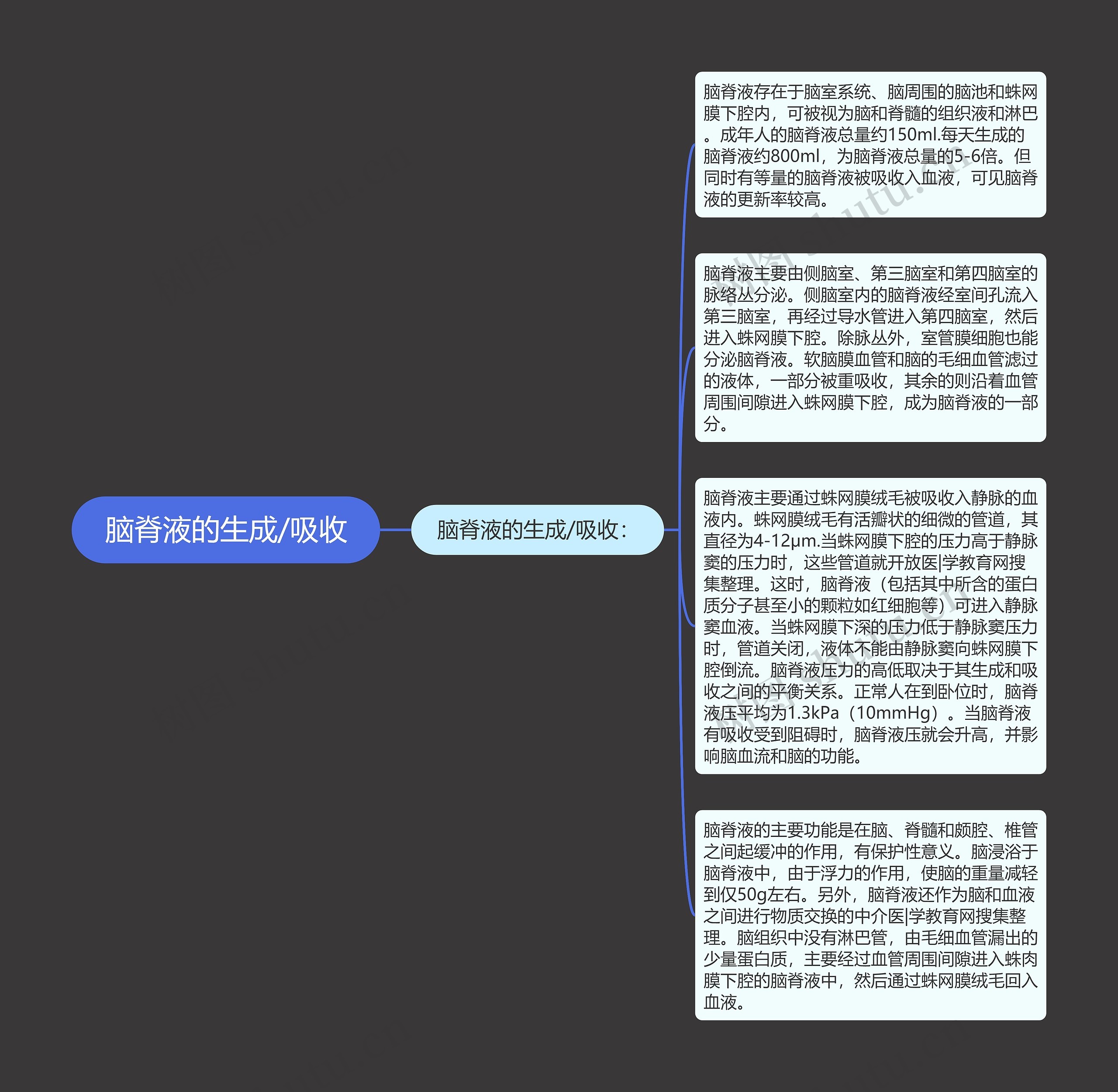 脑脊液的生成/吸收思维导图