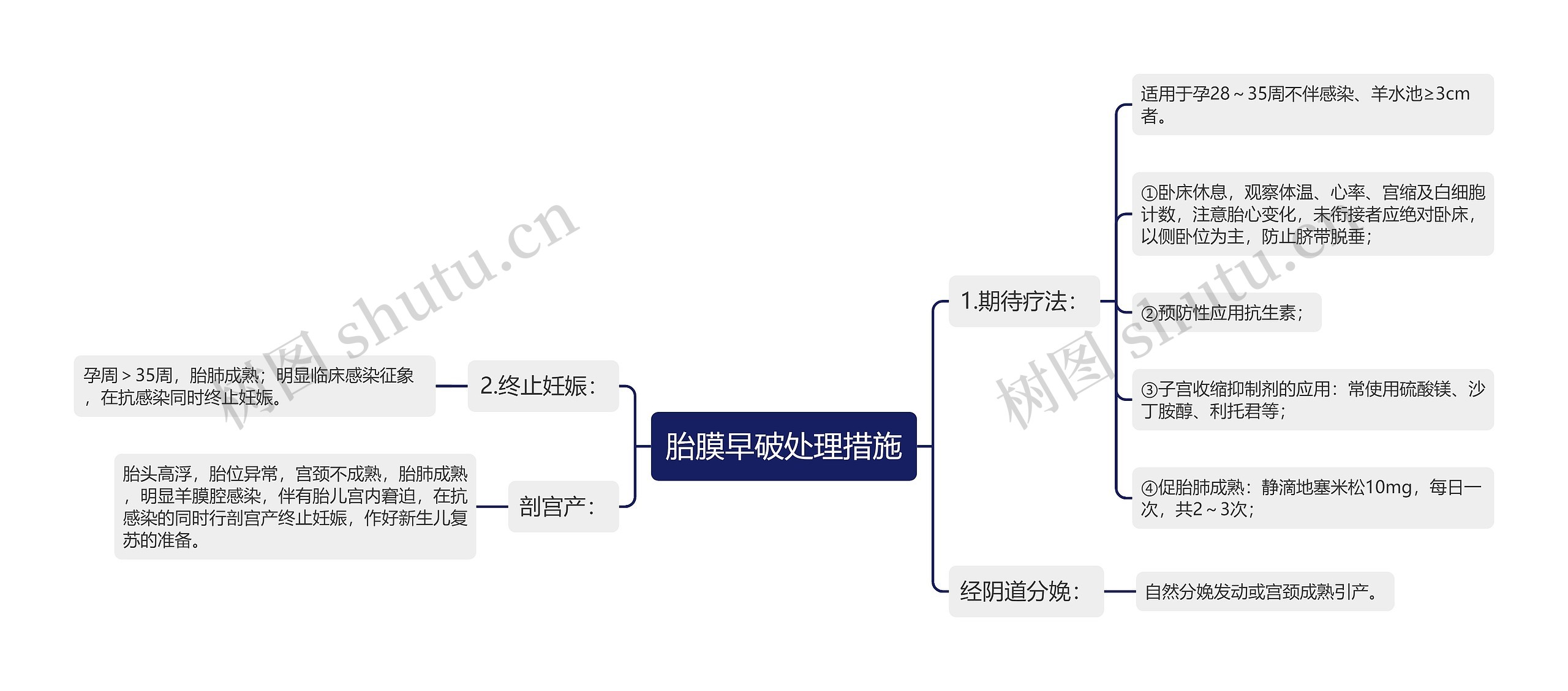 胎膜早破处理措施思维导图