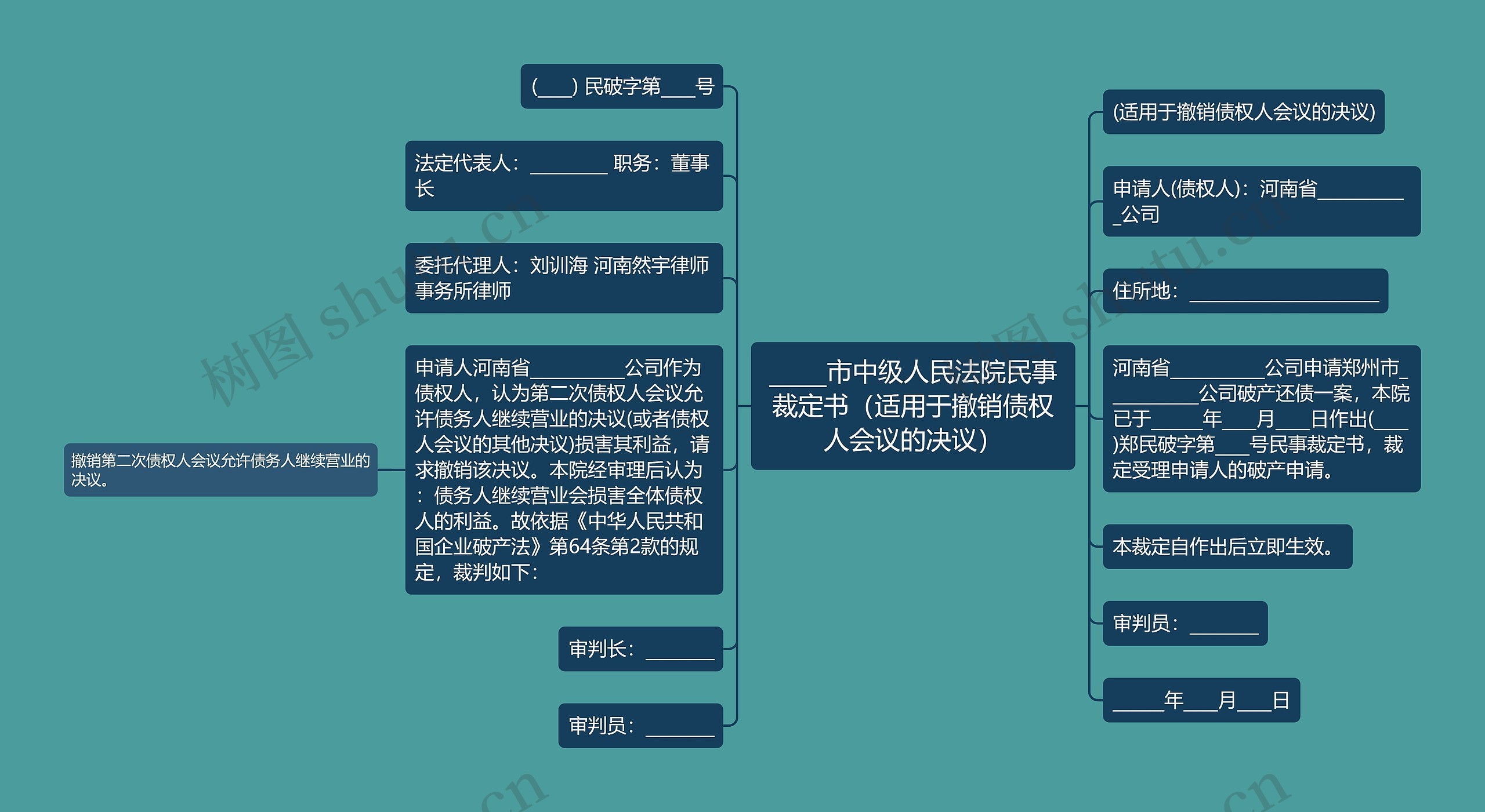 _____市中级人民法院民事裁定书（适用于撤销债权人会议的决议）思维导图