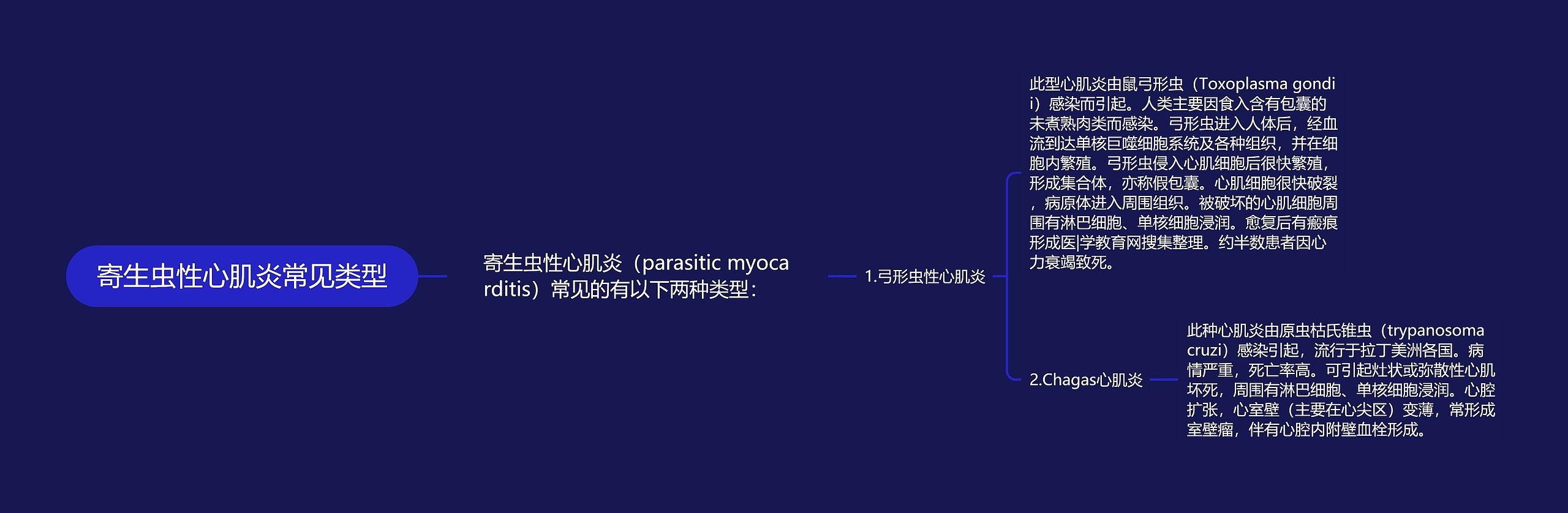 寄生虫性心肌炎常见类型思维导图