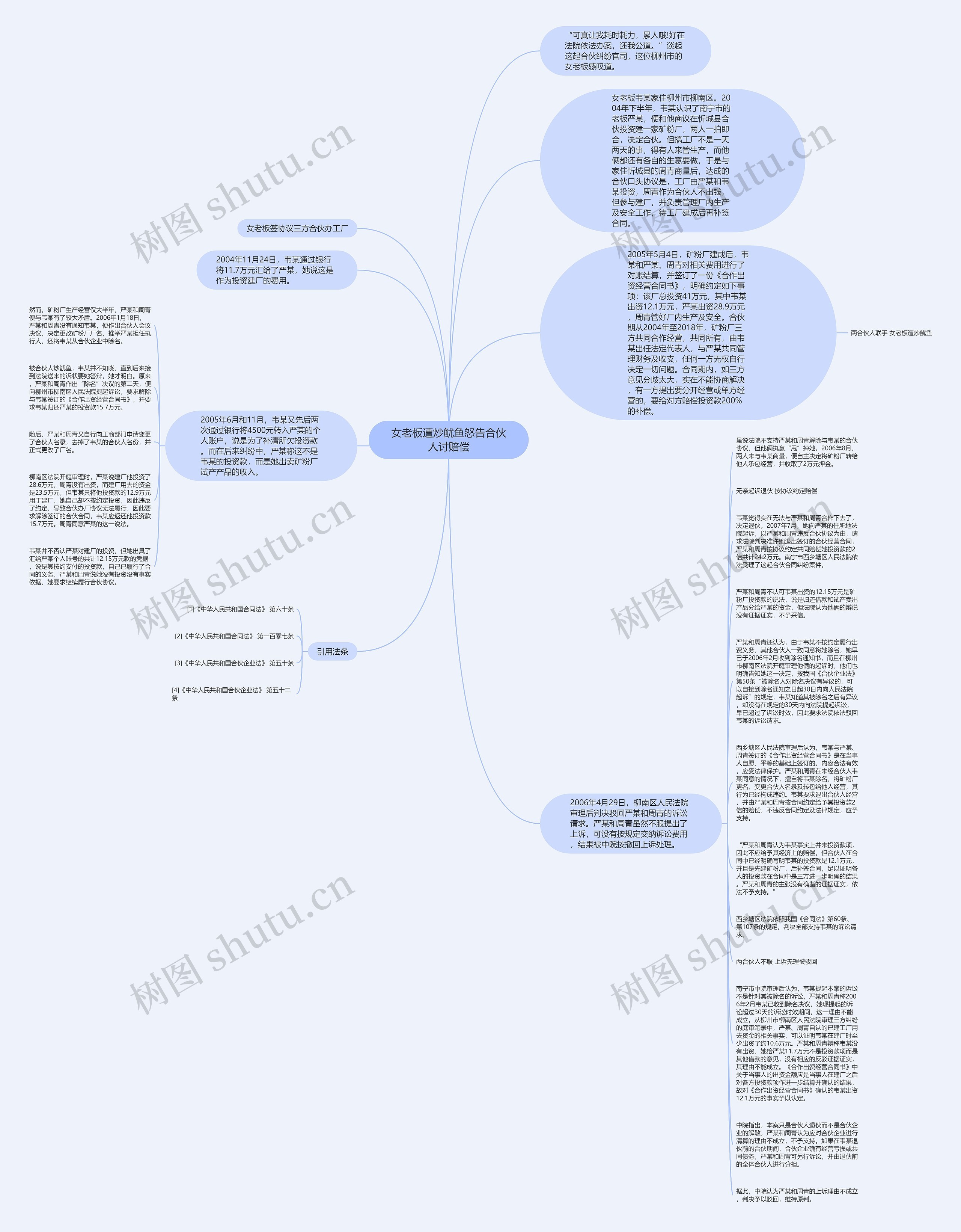 女老板遭炒鱿鱼怒告合伙人讨赔偿思维导图