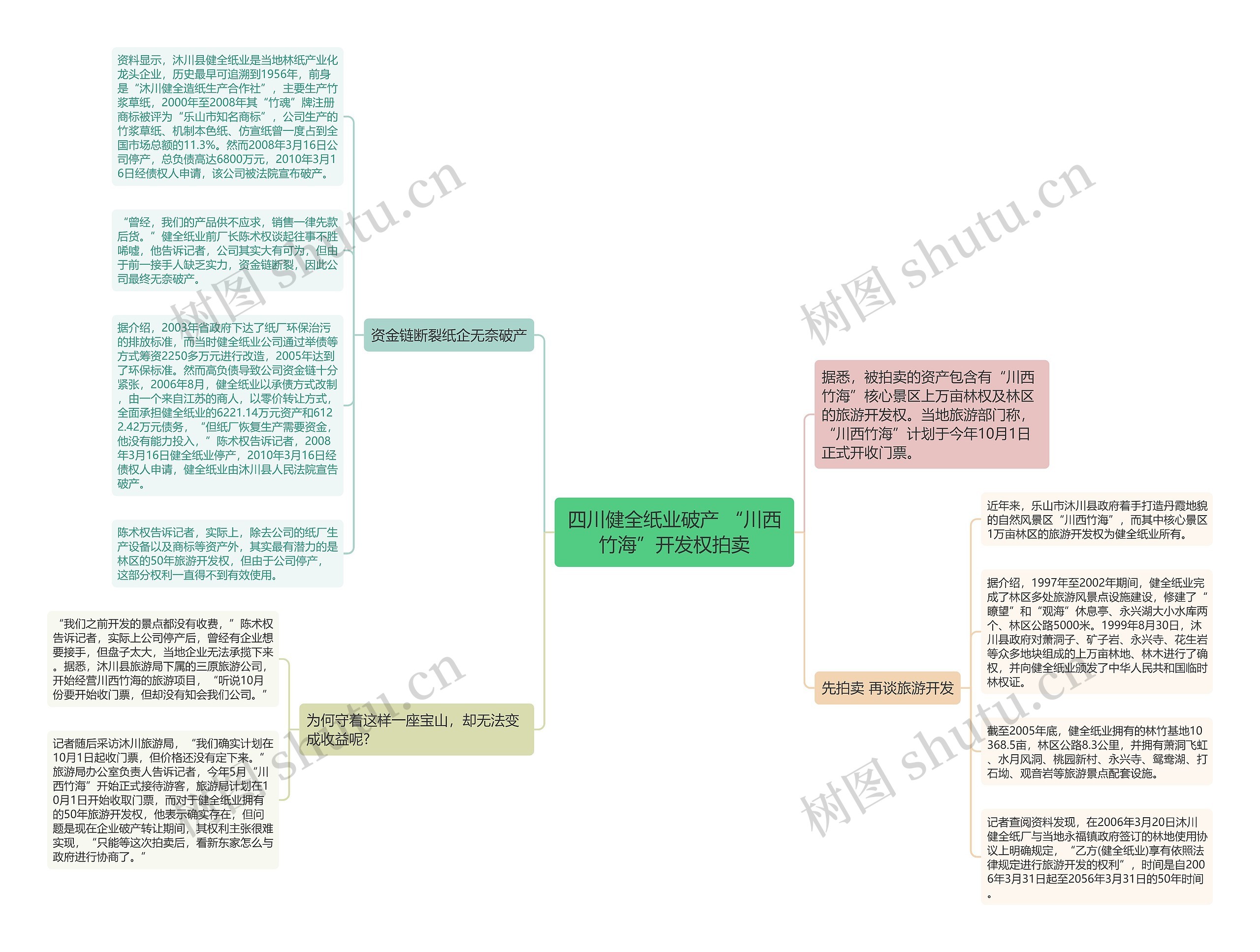 四川健全纸业破产 “川西竹海”开发权拍卖思维导图