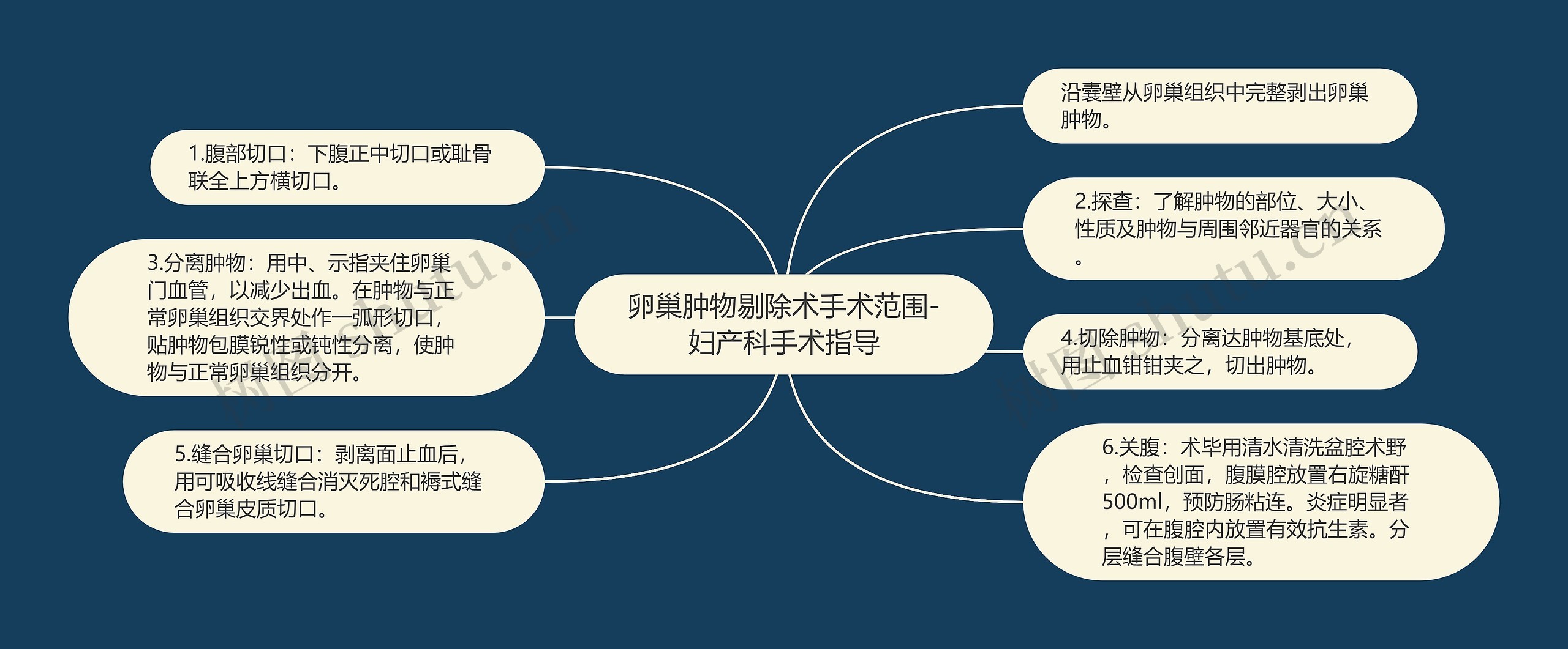 卵巢肿物剔除术手术范围-妇产科手术指导思维导图