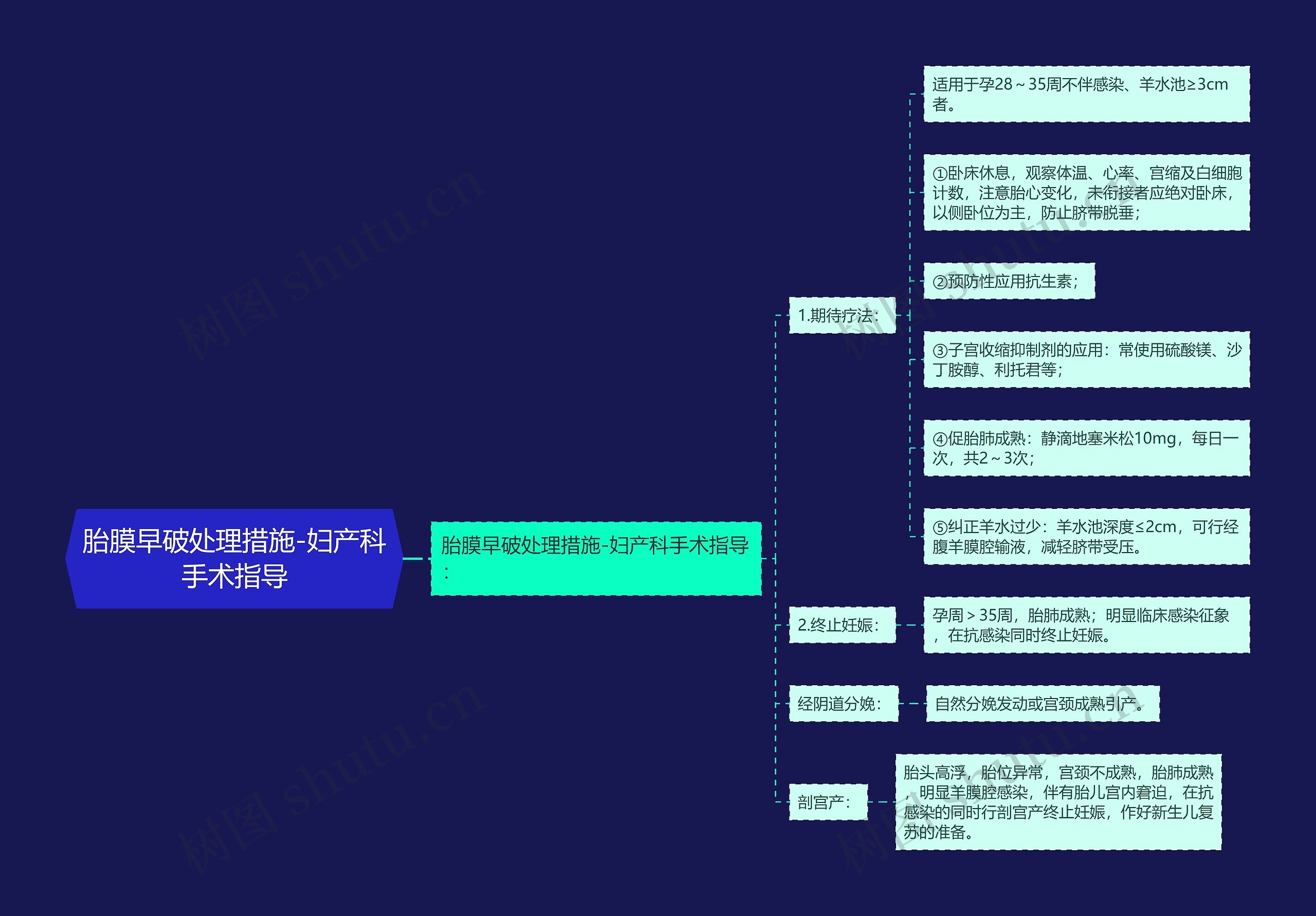 胎膜早破处理措施-妇产科手术指导思维导图