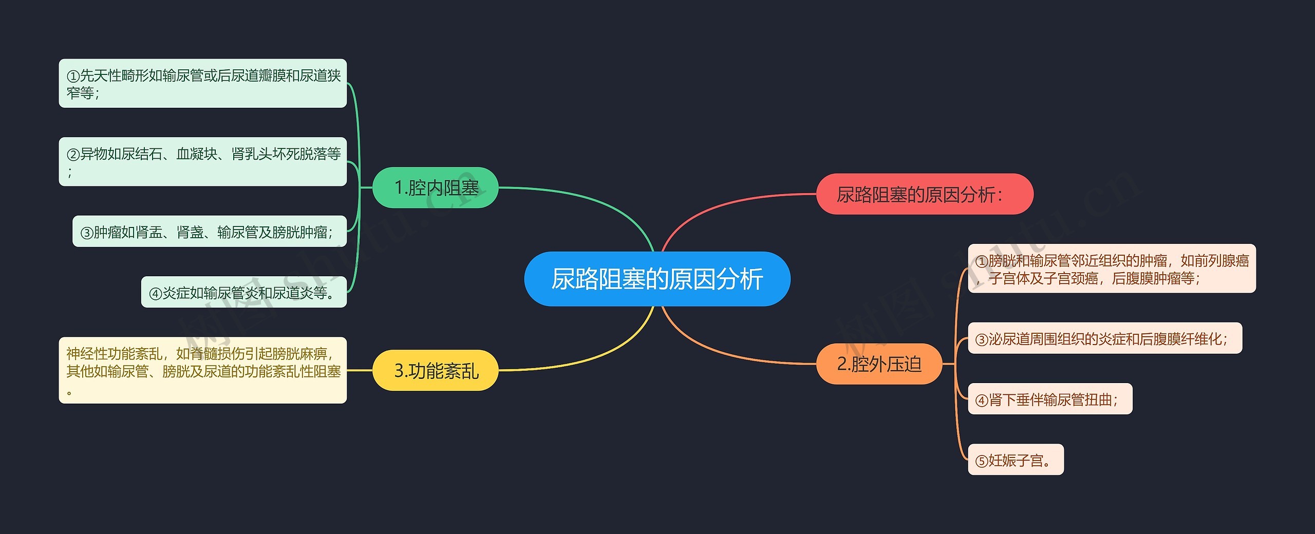 尿路阻塞的原因分析思维导图