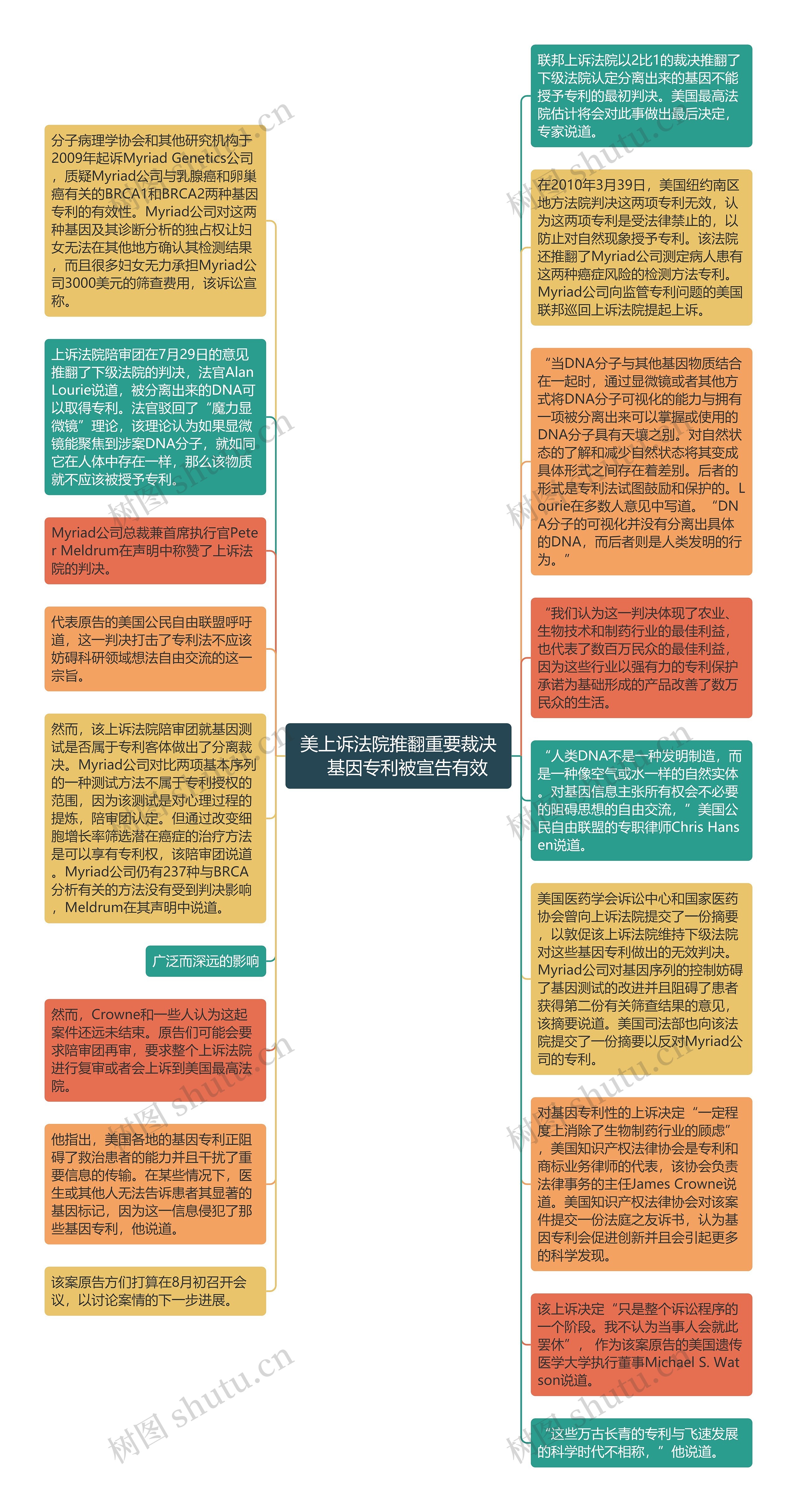 美上诉法院推翻重要裁决　基因专利被宣告有效思维导图