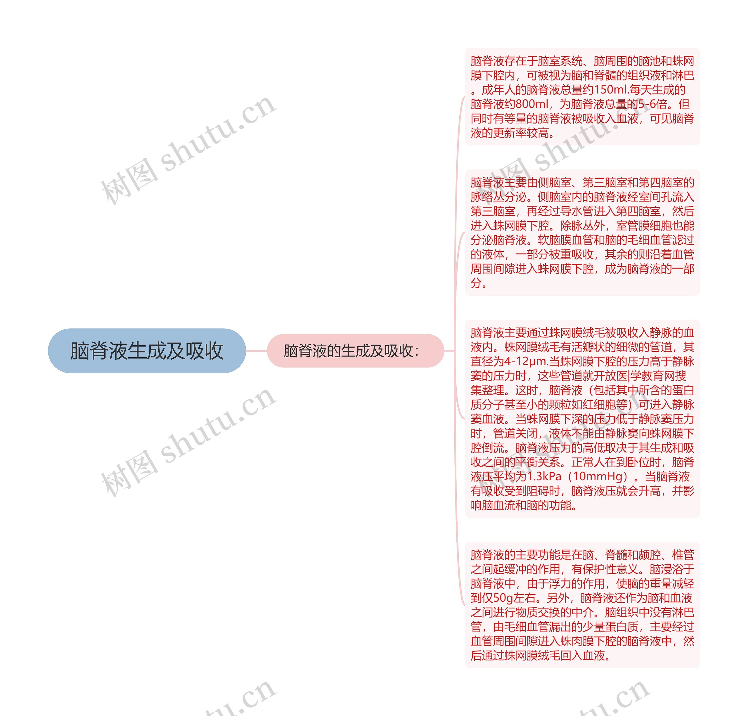 脑脊液生成及吸收思维导图