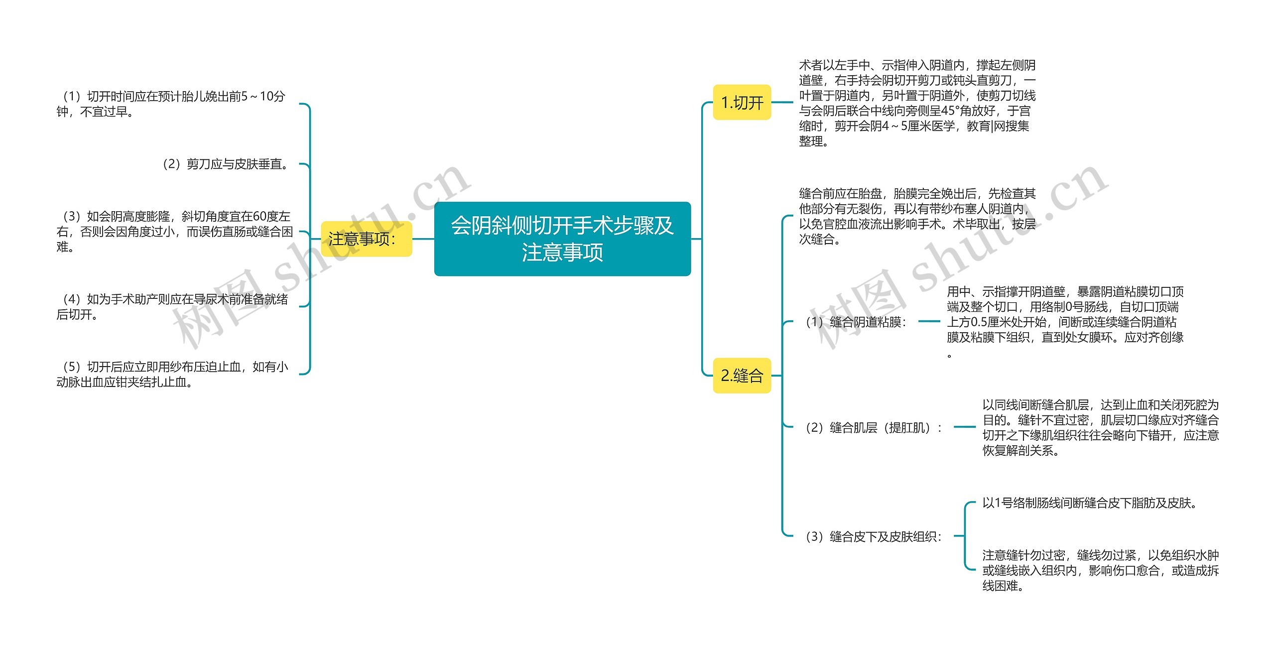 会阴斜侧切开手术步骤及注意事项思维导图