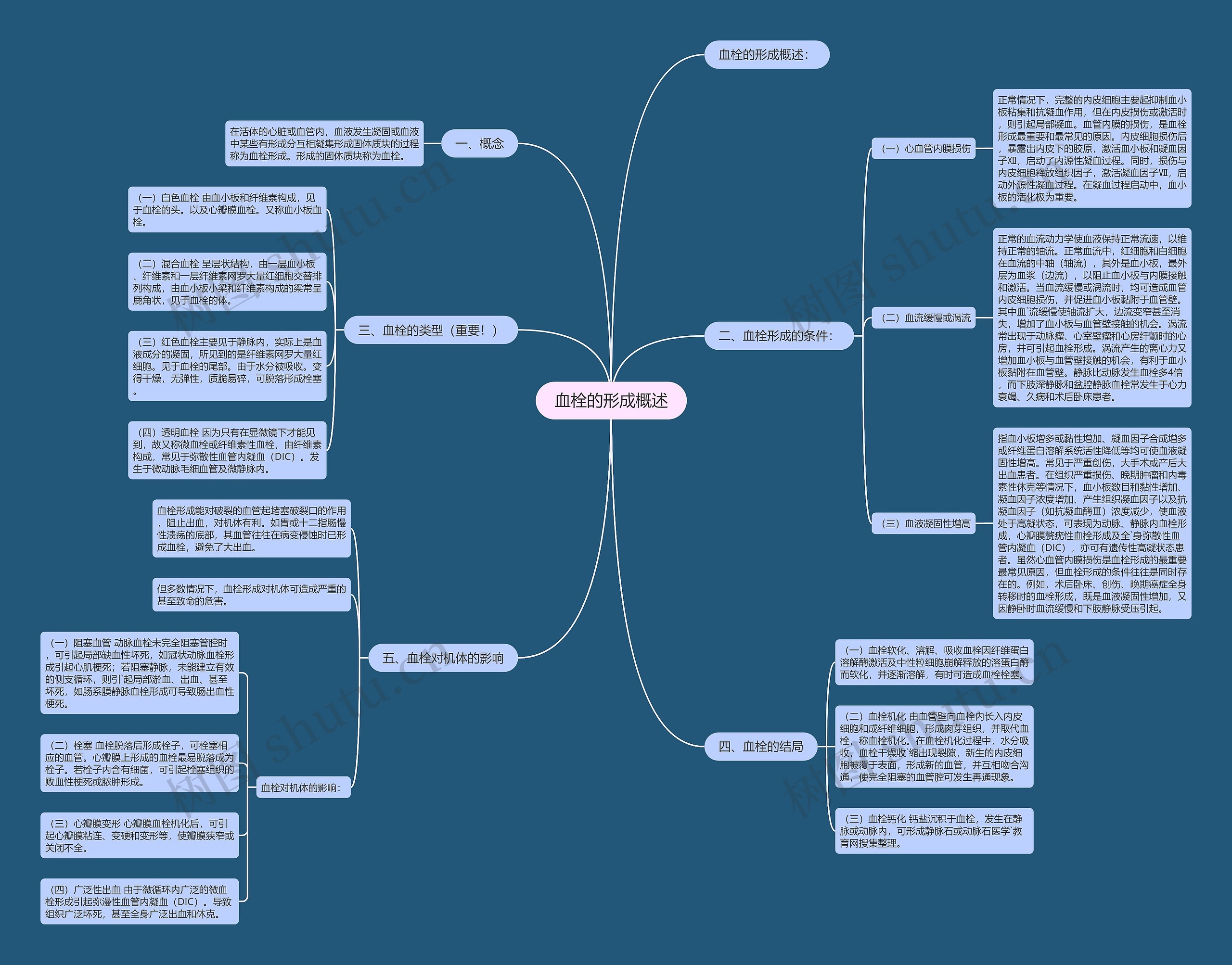 血栓的形成概述思维导图