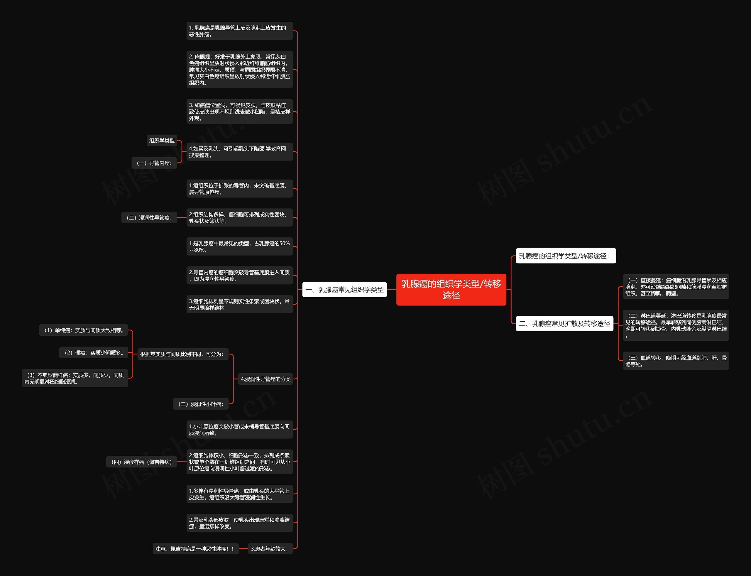 乳腺癌的组织学类型/转移途径思维导图