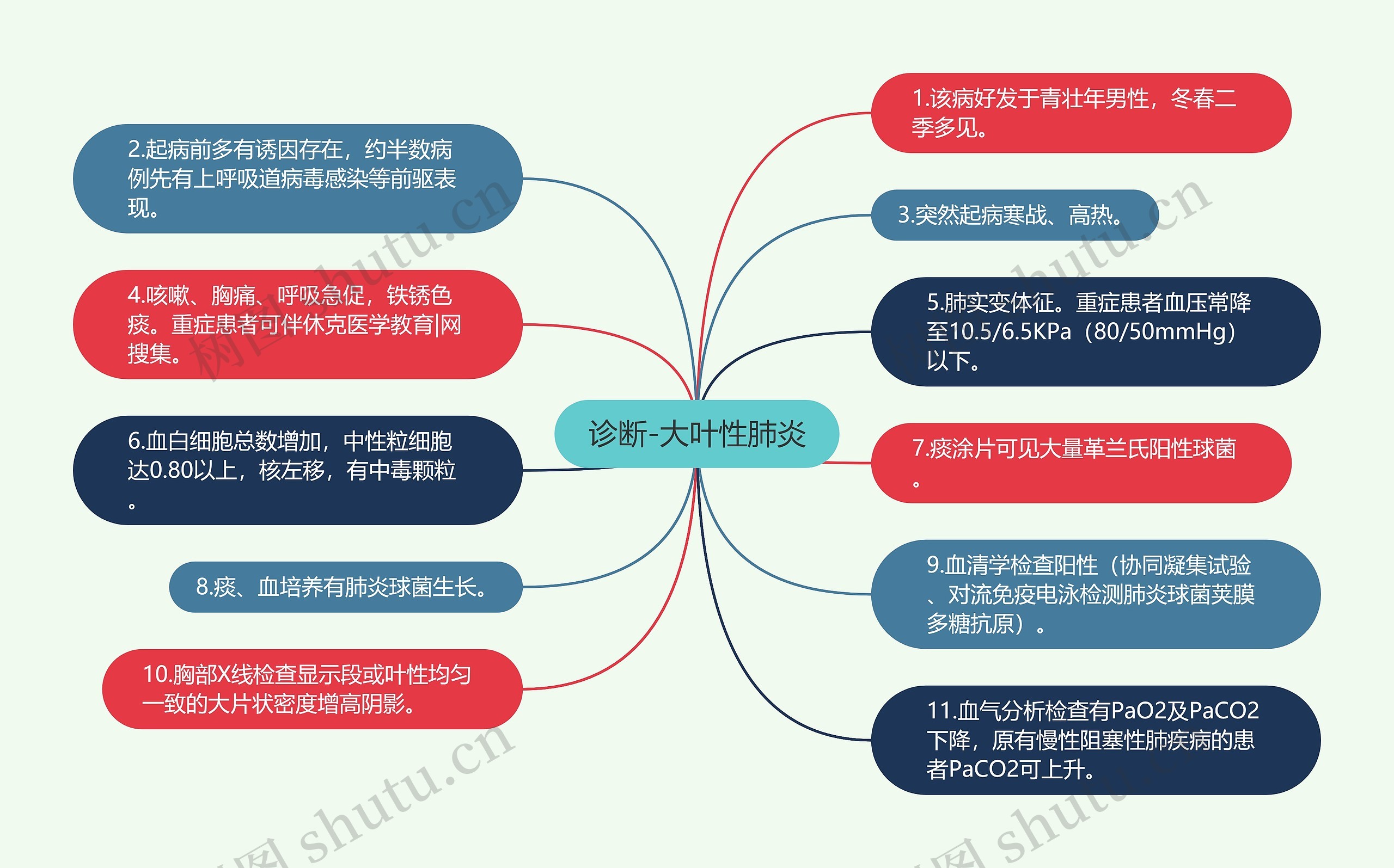 诊断-大叶性肺炎思维导图