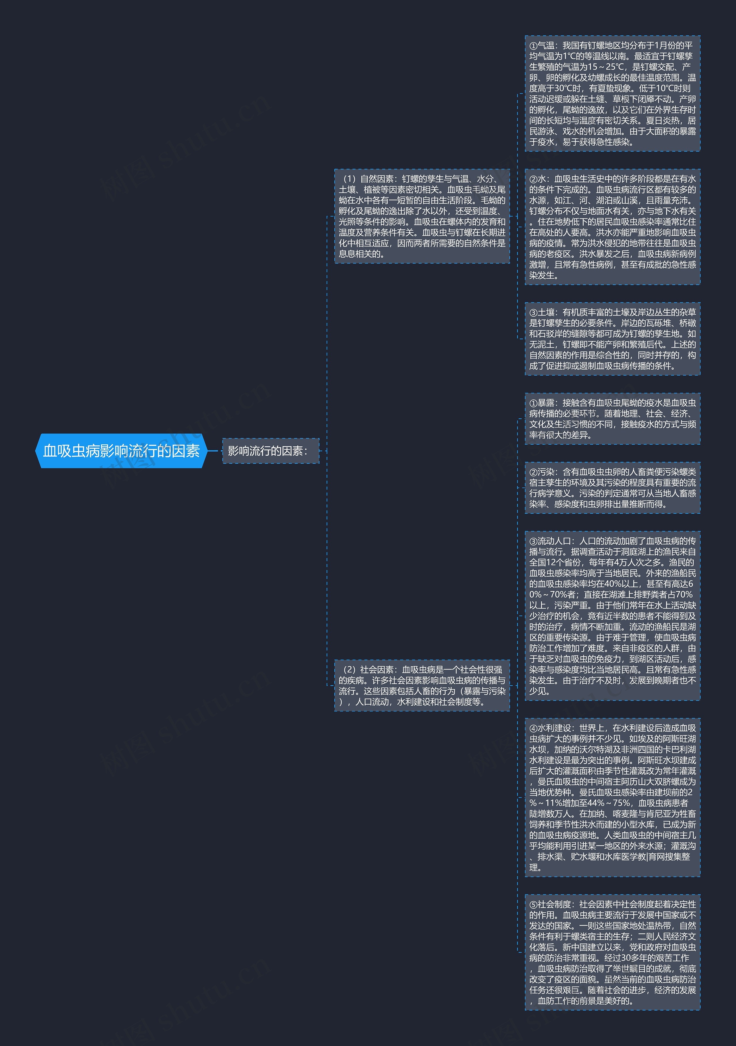 血吸虫病影响流行的因素思维导图高清图 血吸虫病影响流行的因素思维导图