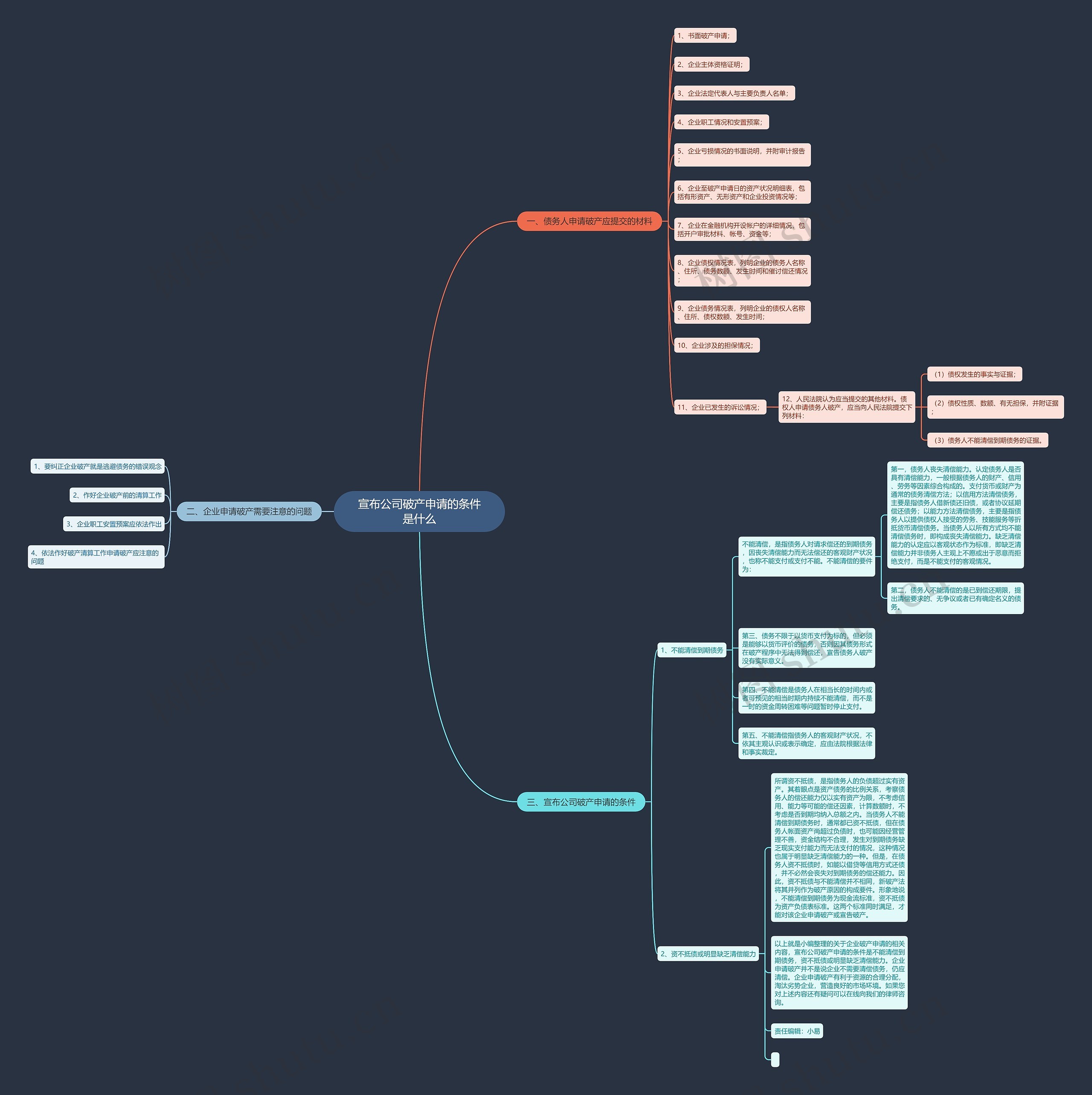 宣布公司破产申请的条件是什么思维导图