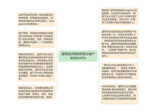 通用活动赞助预算比破产前缩水60%