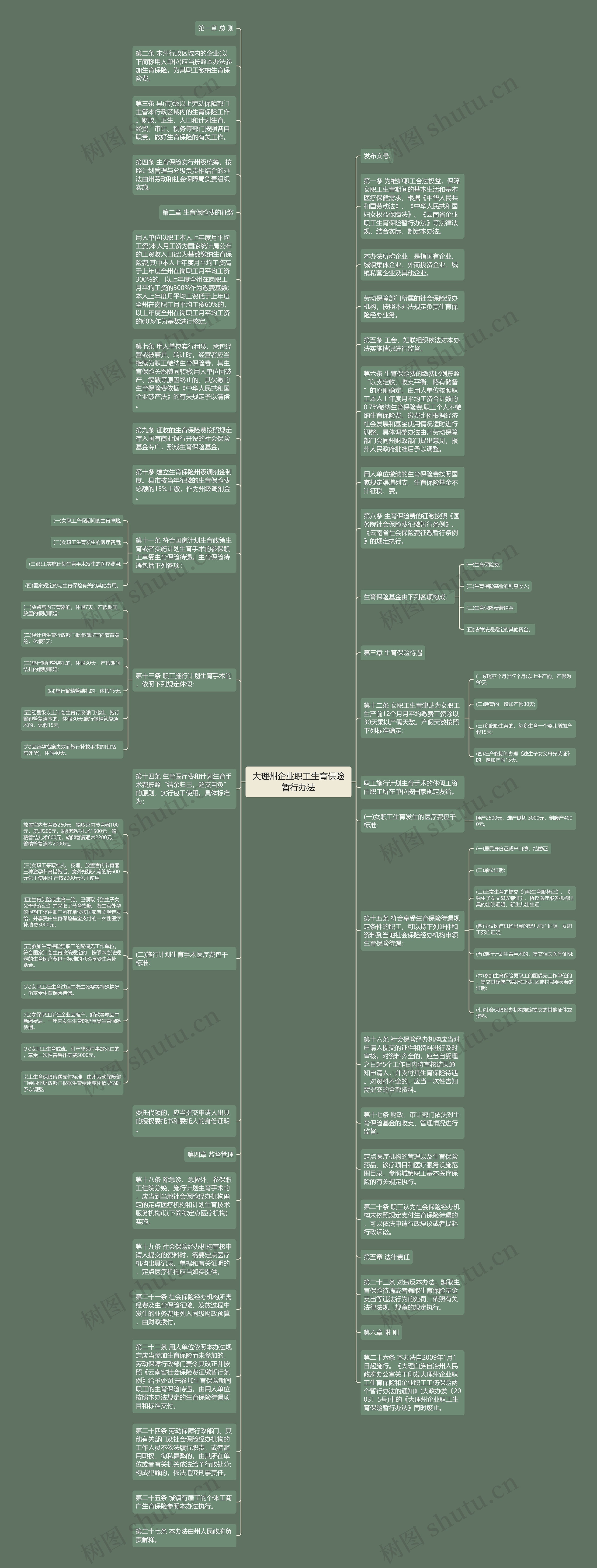 大理州企业职工生育保险暂行办法思维导图