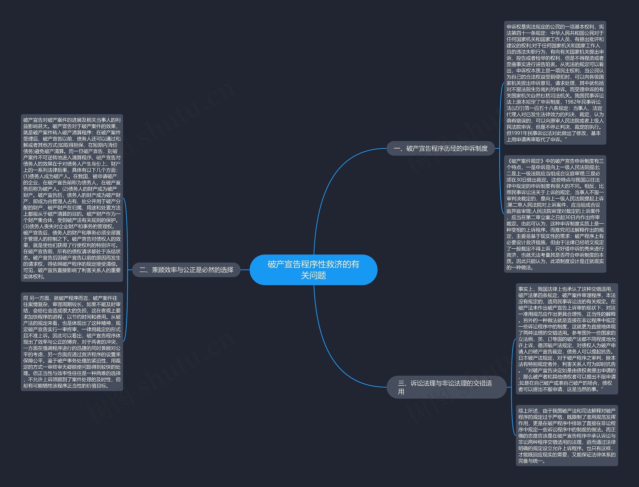 破产宣告程序性救济的有关问题思维导图