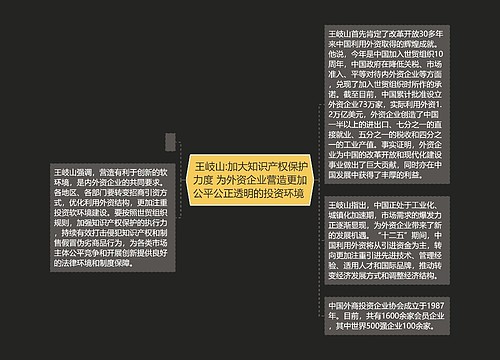  王岐山:加大知识产权保护力度 为外资企业营造更加公平公正透明的投资环境 