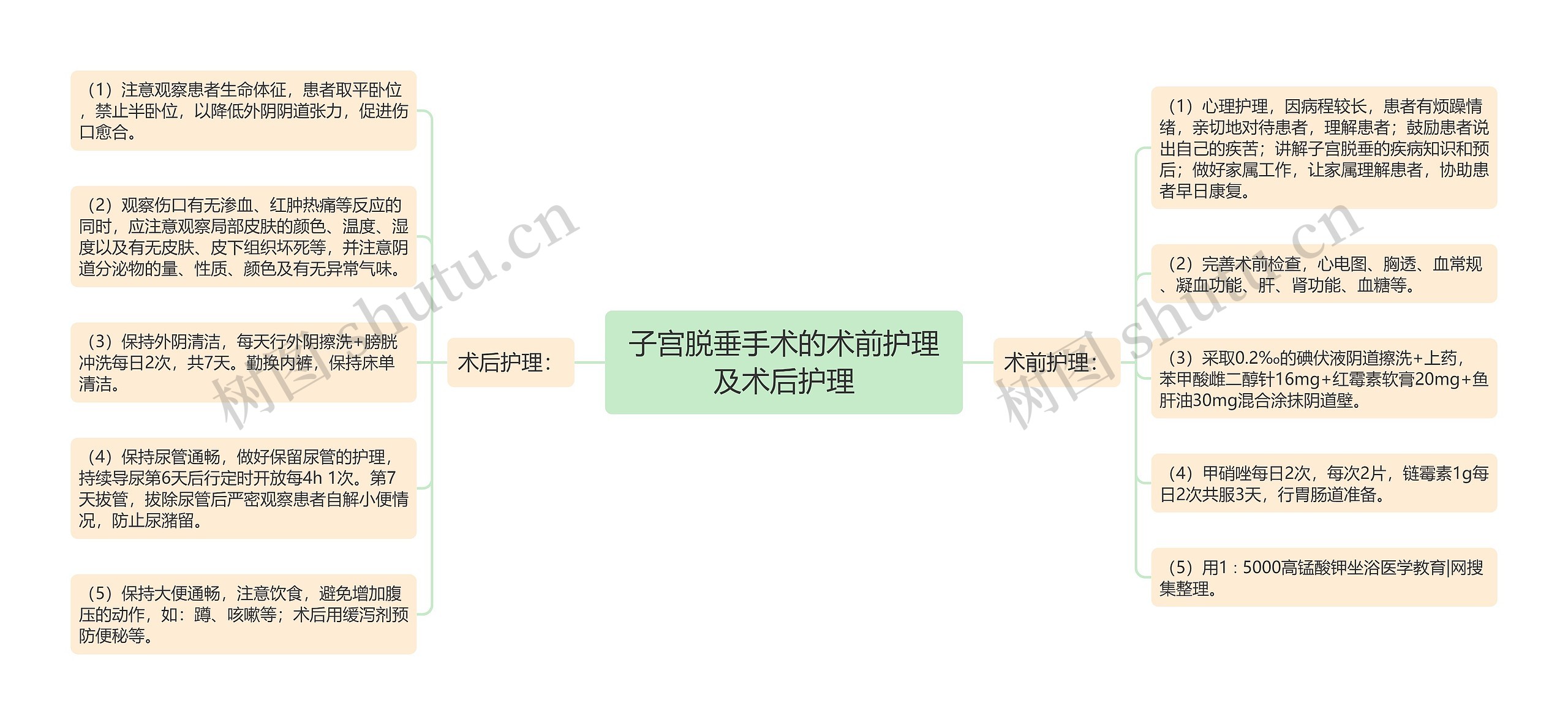 子宫脱垂手术的术前护理及术后护理思维导图