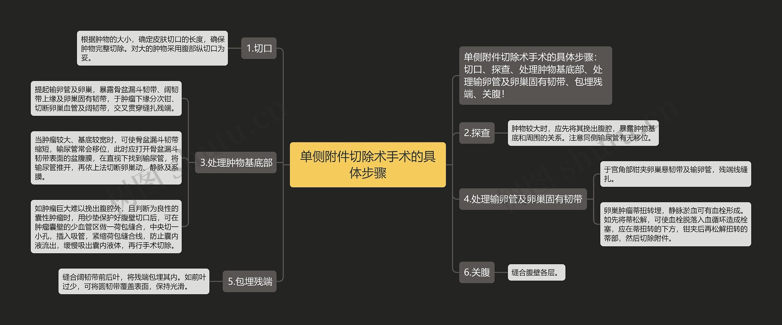 单侧附件切除术手术的具体步骤思维导图