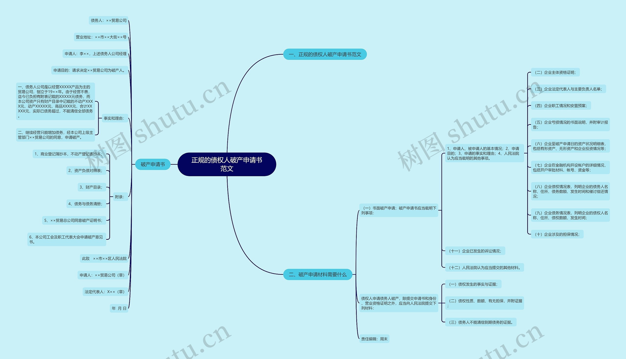 正规的债权人破产申请书范文思维导图