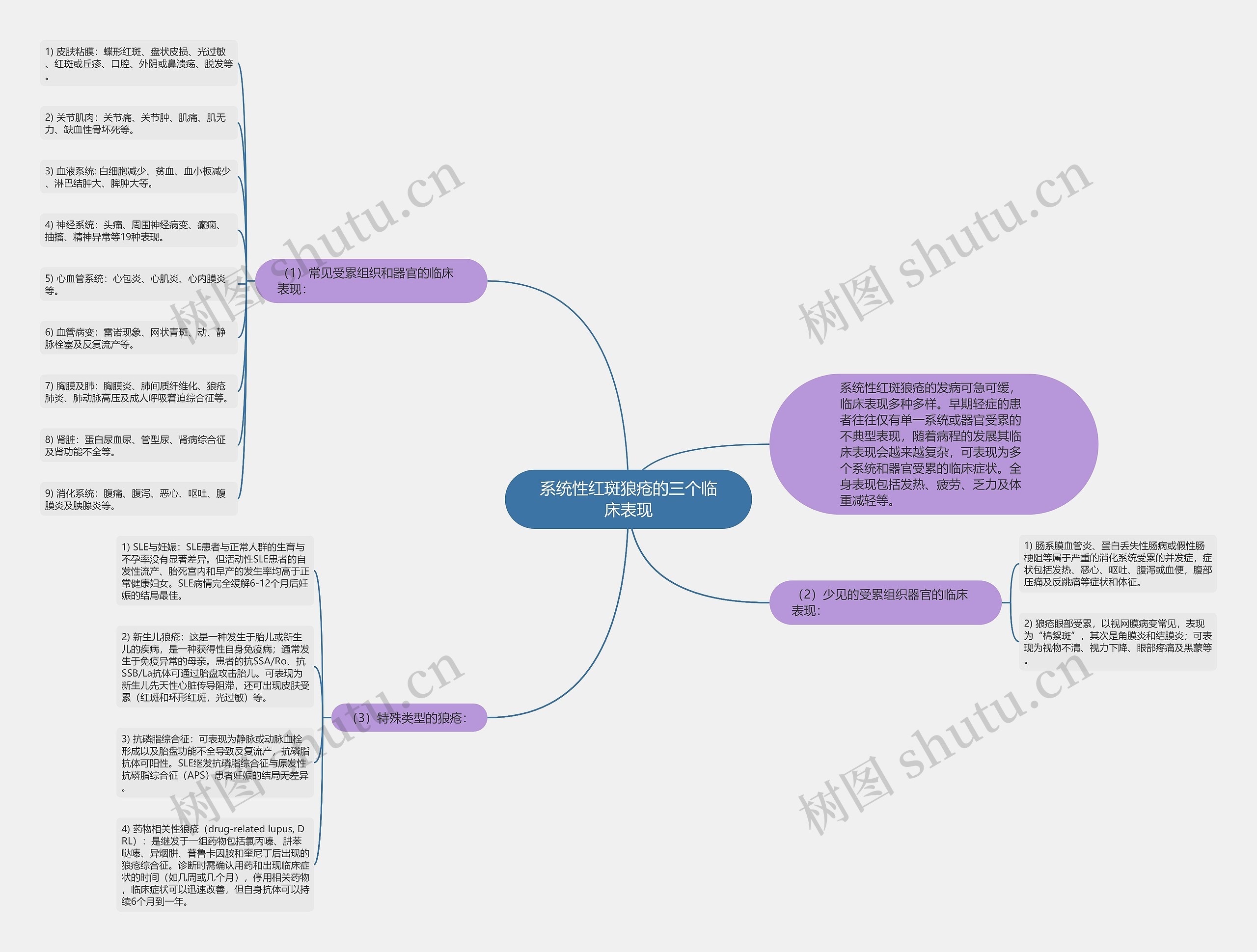 系统性红斑狼疮的三个临床表现思维导图