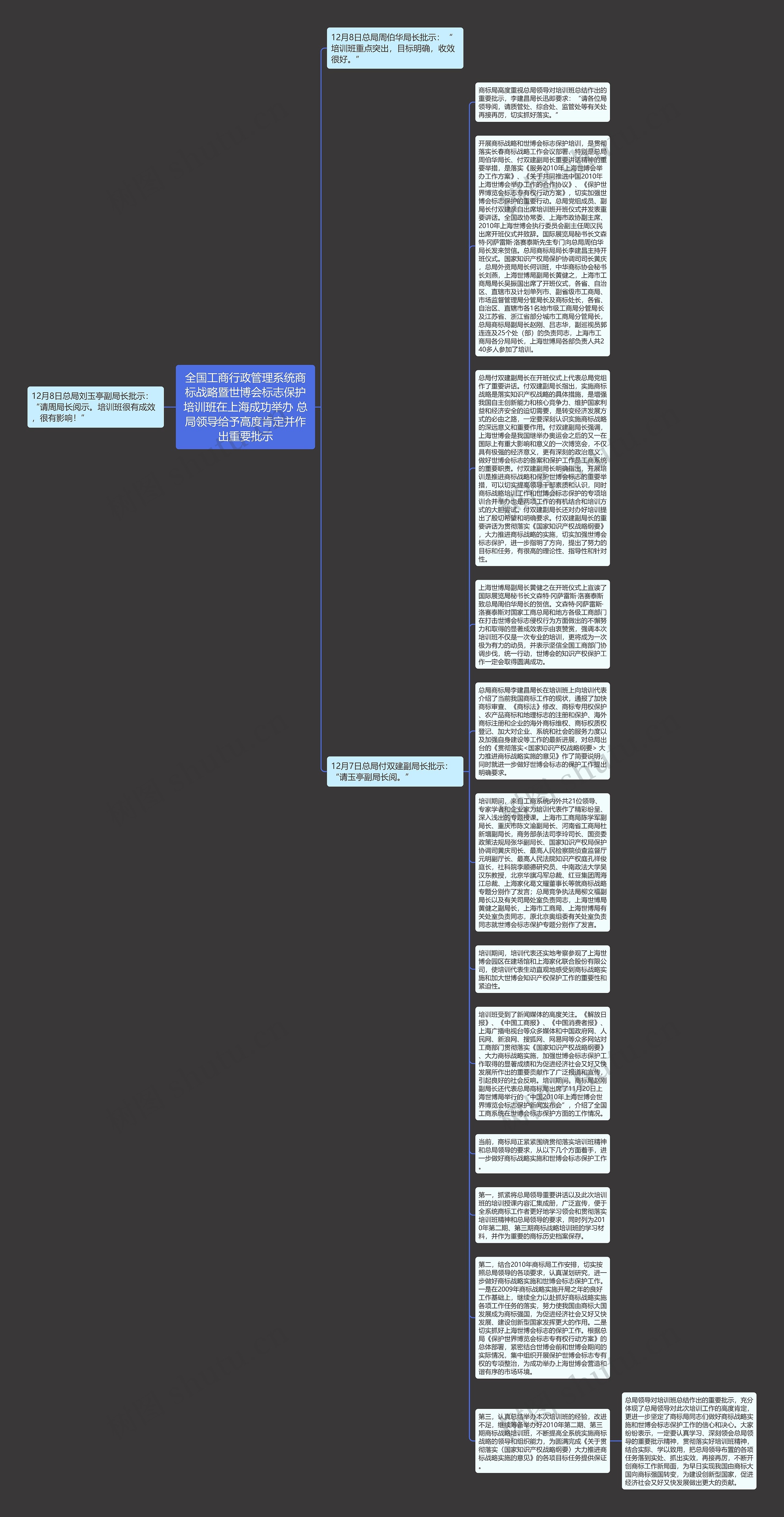 全国工商行政管理系统商标战略暨世博会标志保护培训班在上海成功举办 总局领导给予高度肯定并作出重要批示思维导图