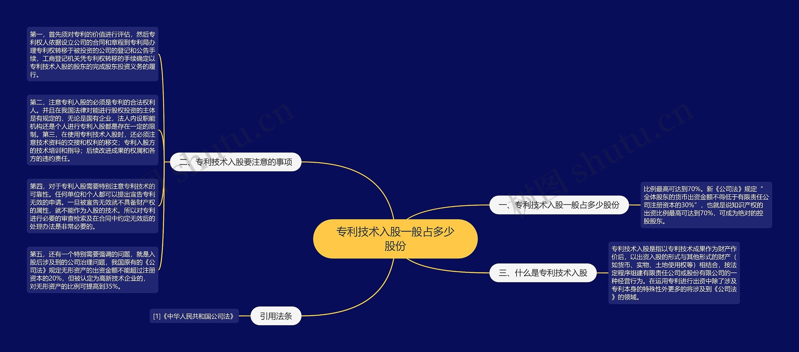 专利技术入股一般占多少股份思维导图