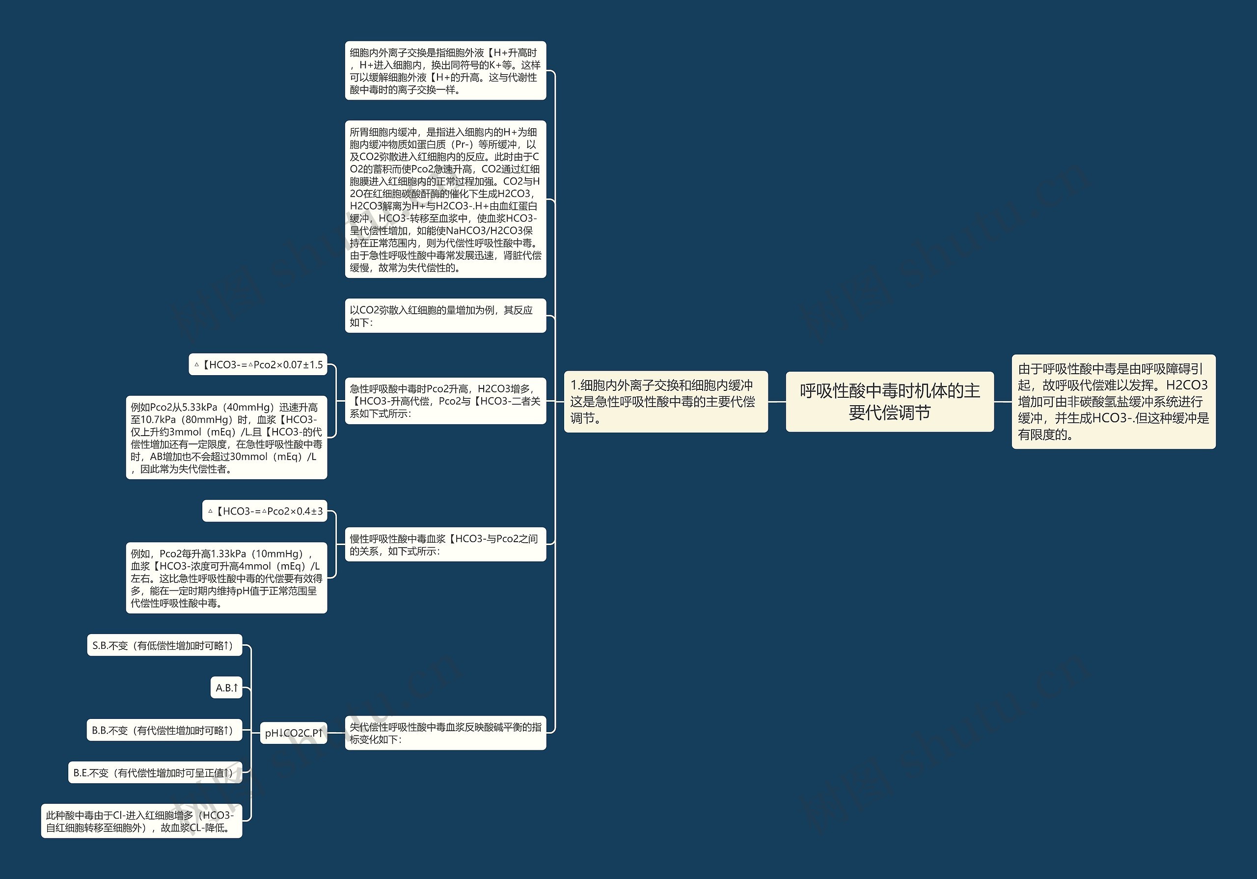 呼吸性酸中毒时机体的主要代偿调节思维导图