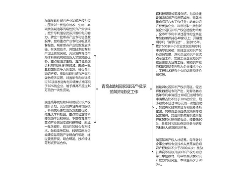 青岛加快国家知识产权示范城市建设工作