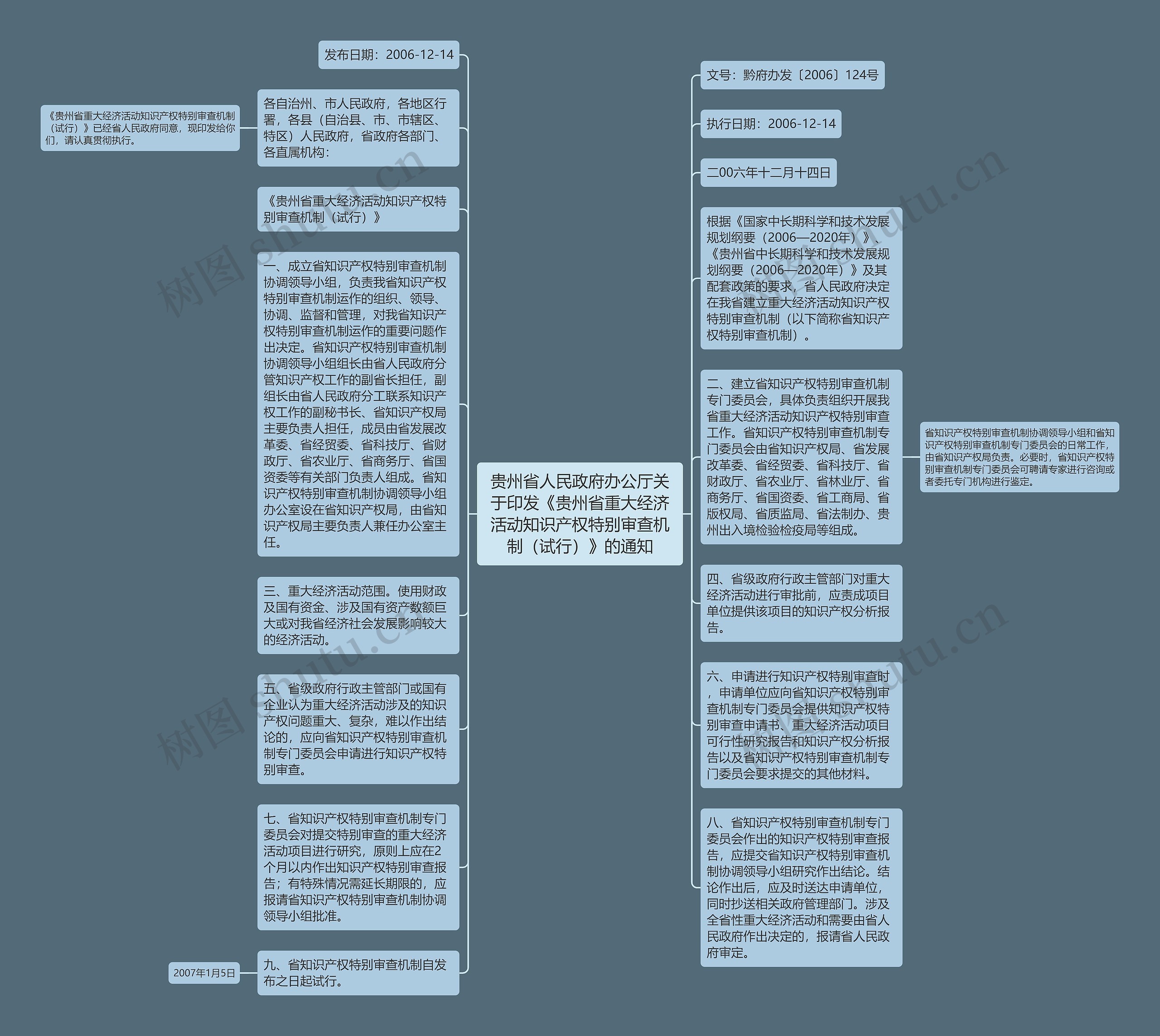 贵州省人民政府办公厅关于印发《贵州省重大经济活动知识产权特别审查机制（试行）》的通知思维导图