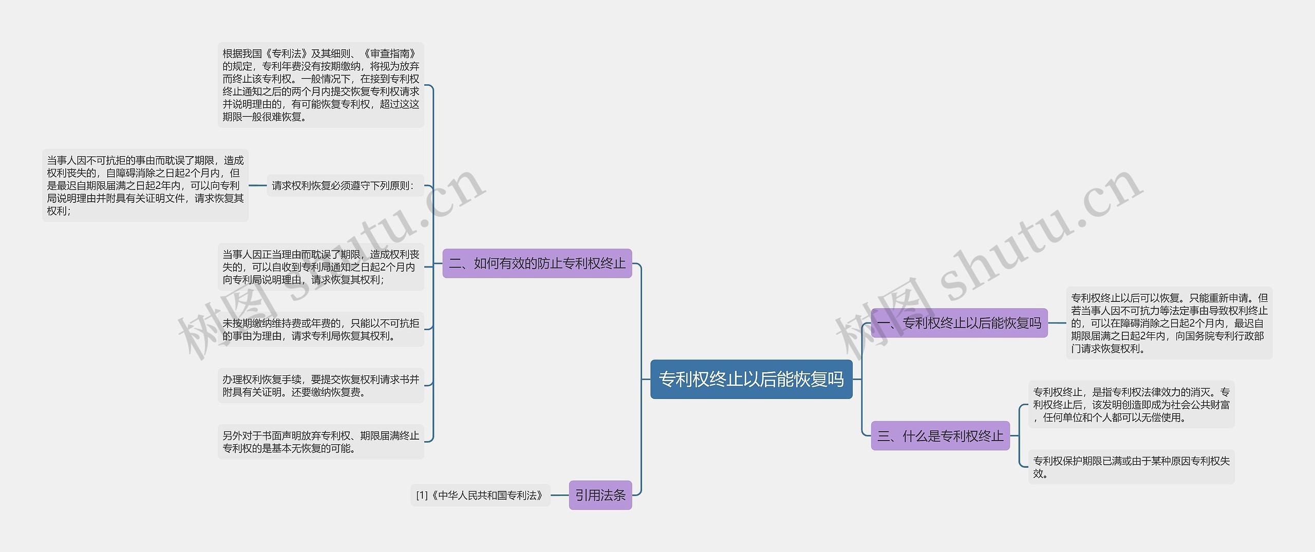 专利权终止以后能恢复吗思维导图