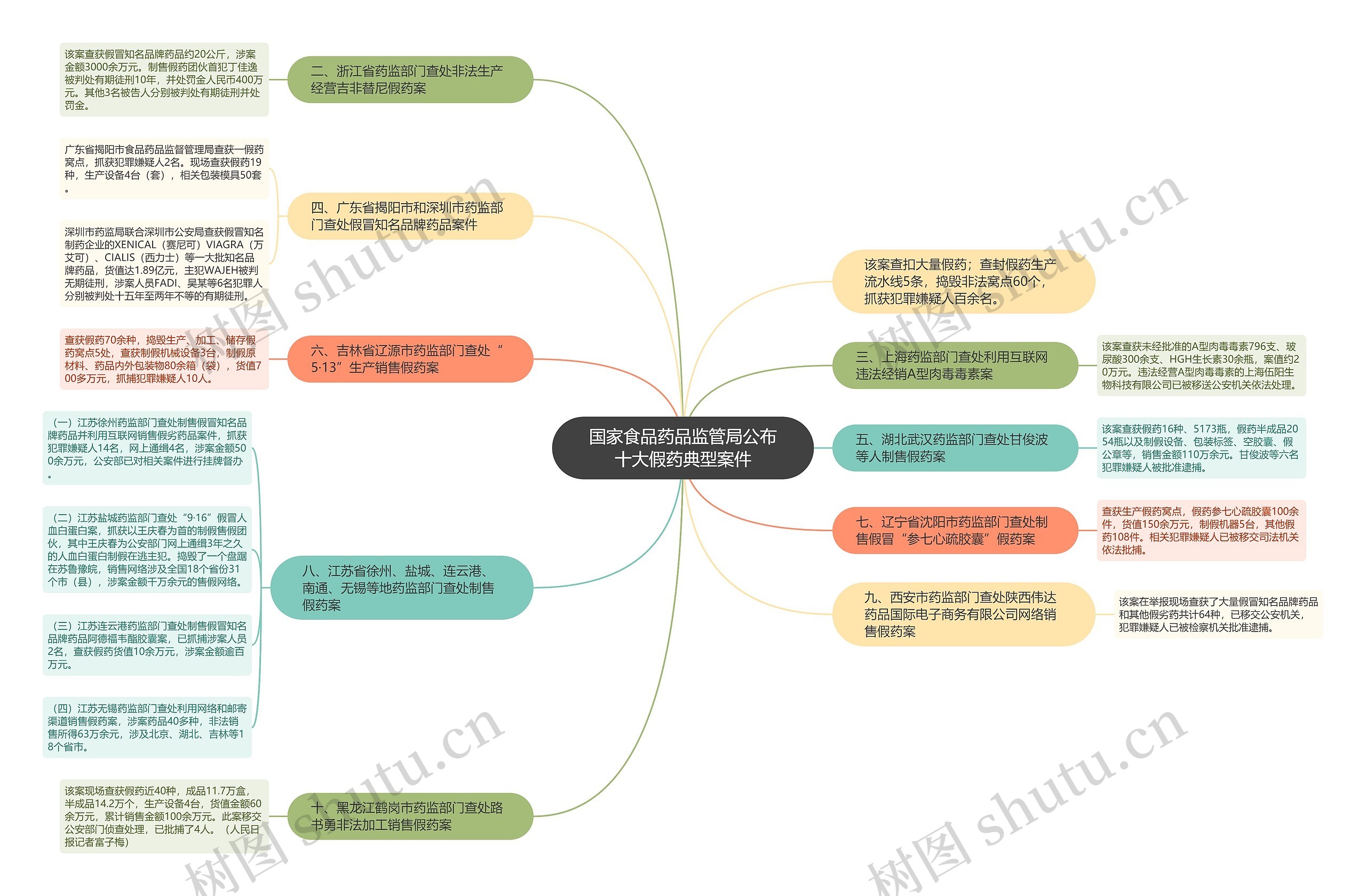 国家食品药品监管局公布十大假药典型案件思维导图
