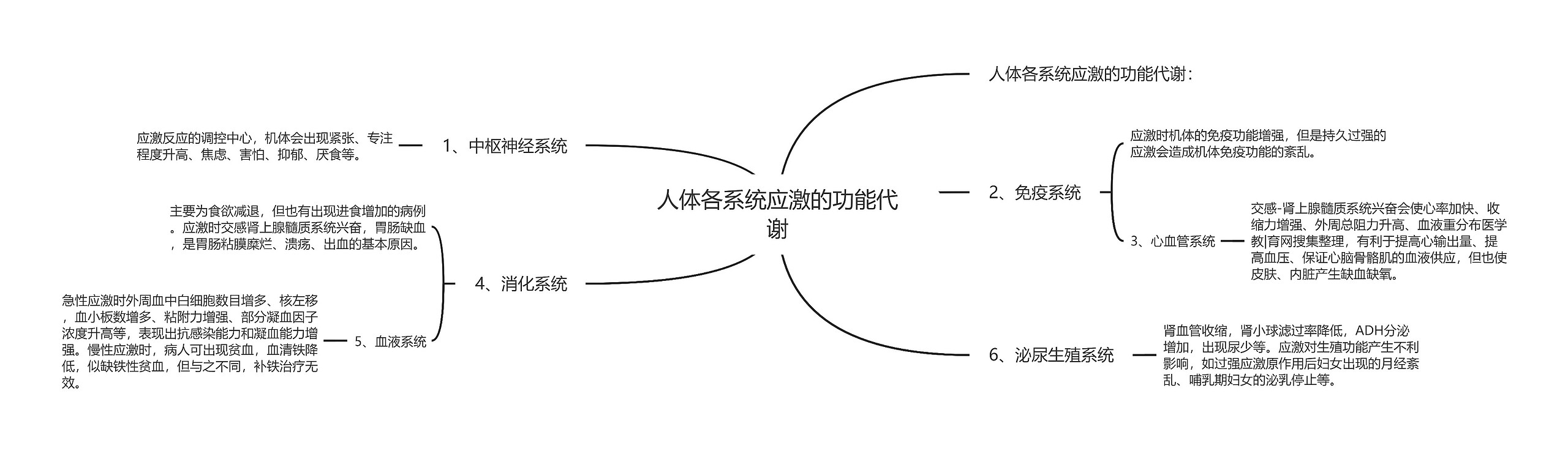 人体各系统应激的功能代谢思维导图