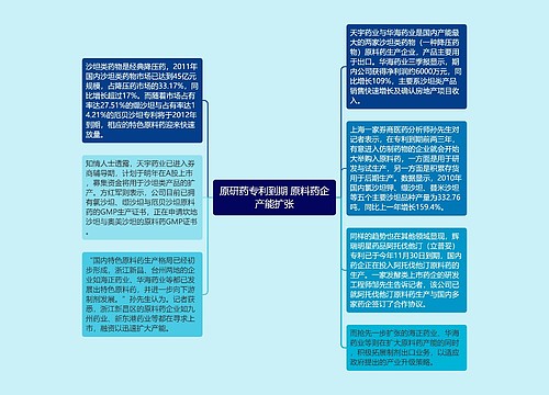 原研药专利到期 原料药企产能扩张