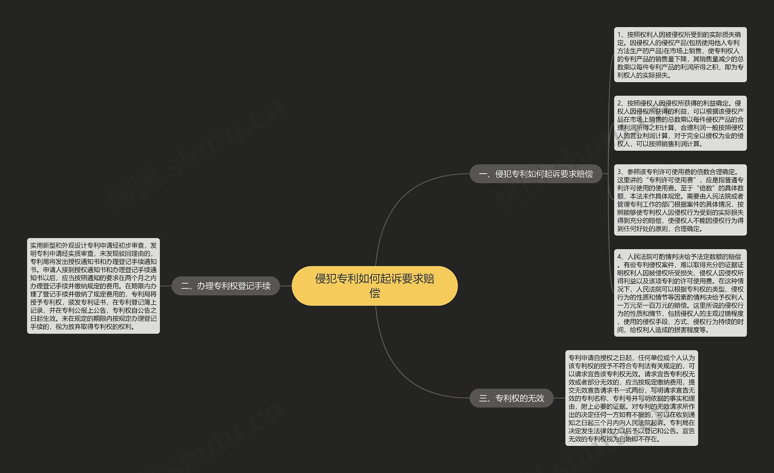 侵犯专利如何起诉要求赔偿思维导图