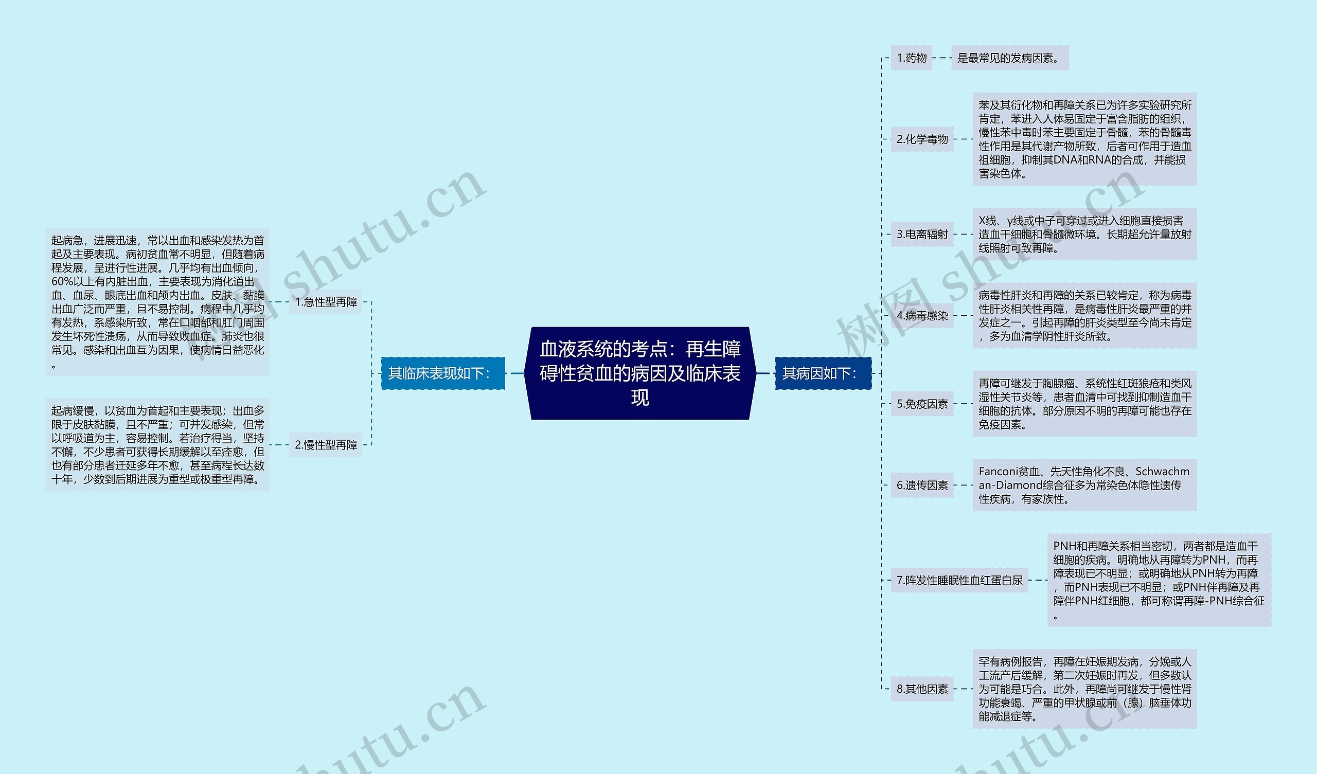 血液系统的考点：再生障碍性贫血的病因及临床表现思维导图