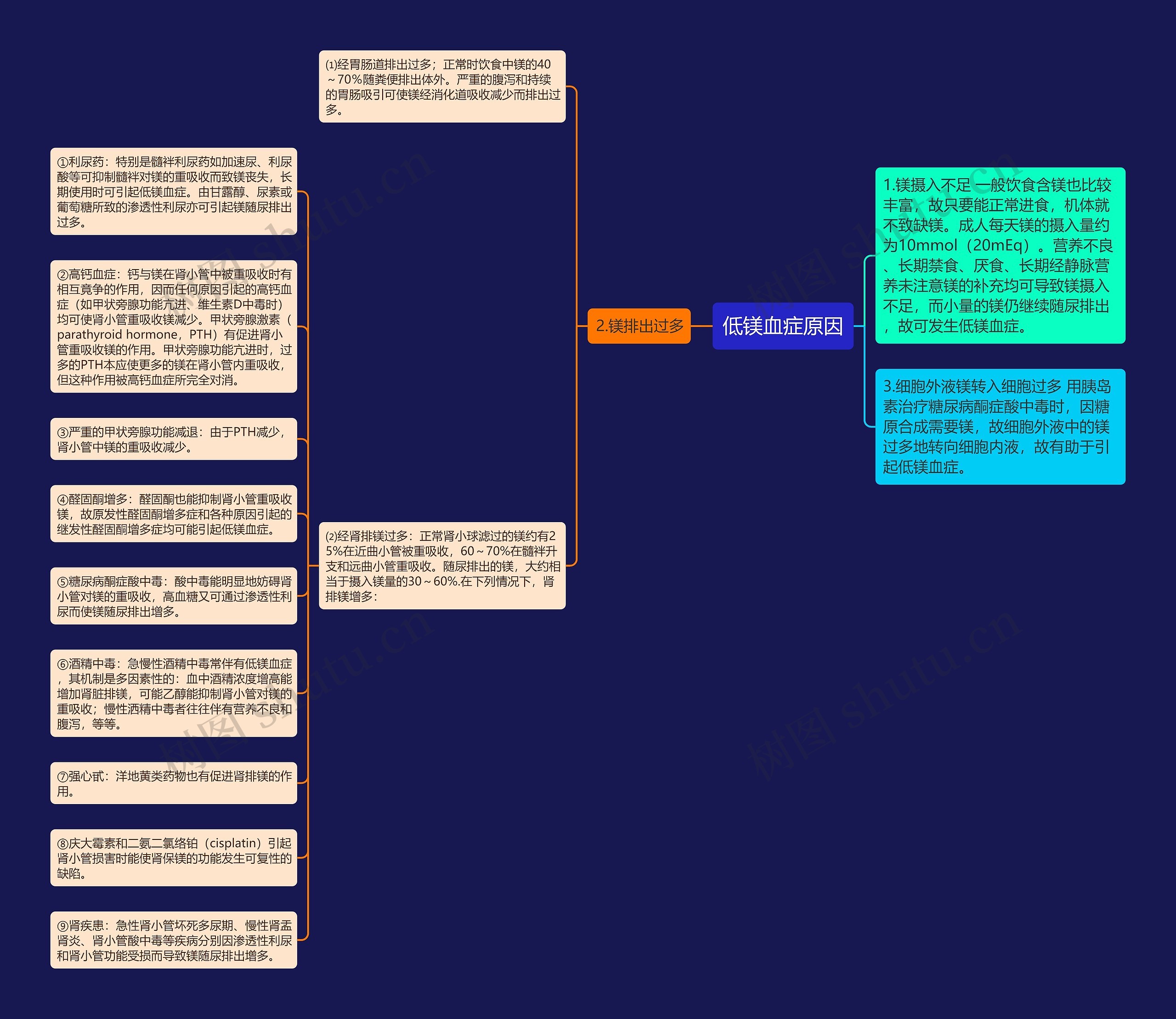 低镁血症原因思维导图