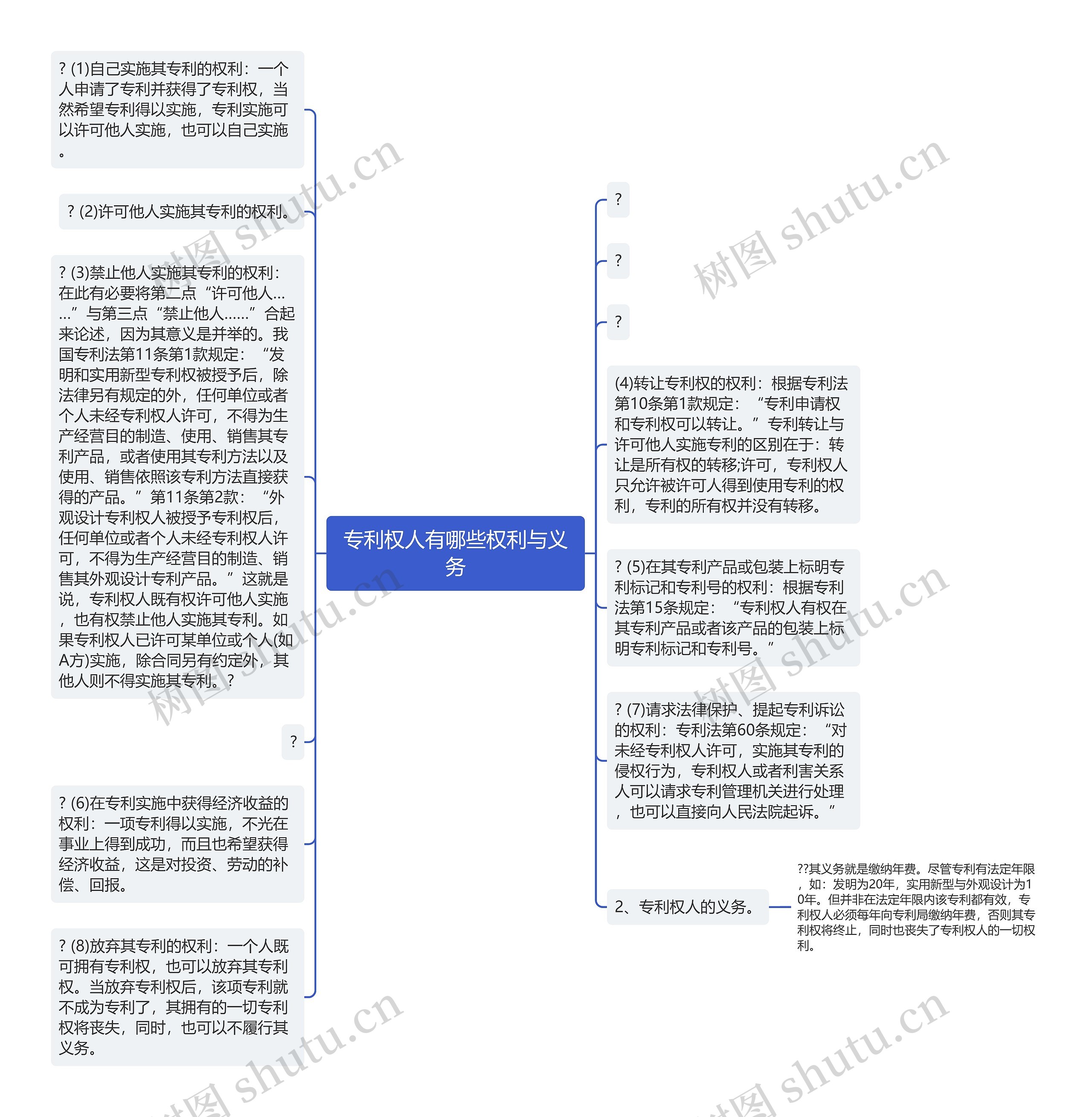 专利权人有哪些权利与义务思维导图