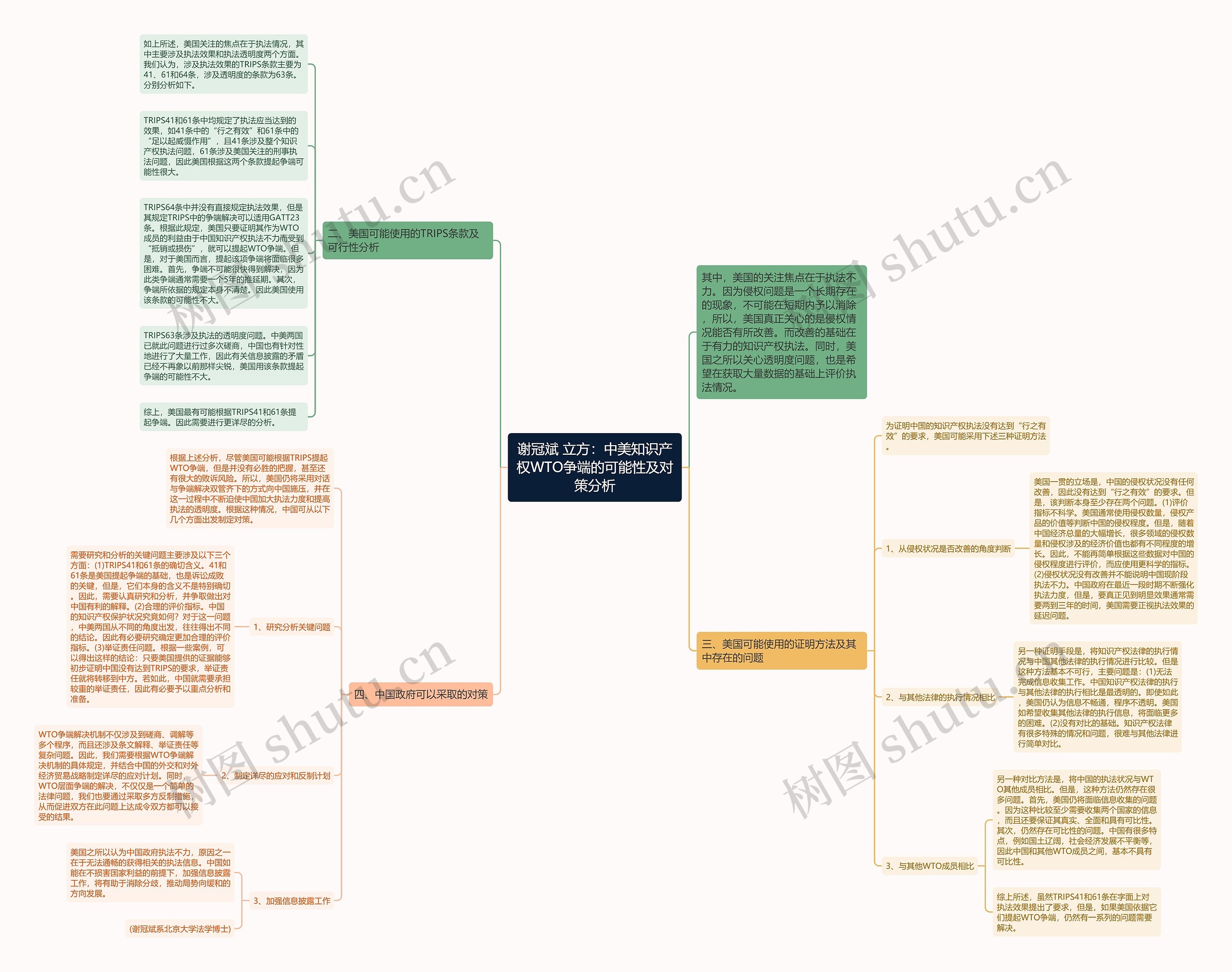 谢冠斌 立方：中美知识产权WTO争端的可能性及对策分析思维导图