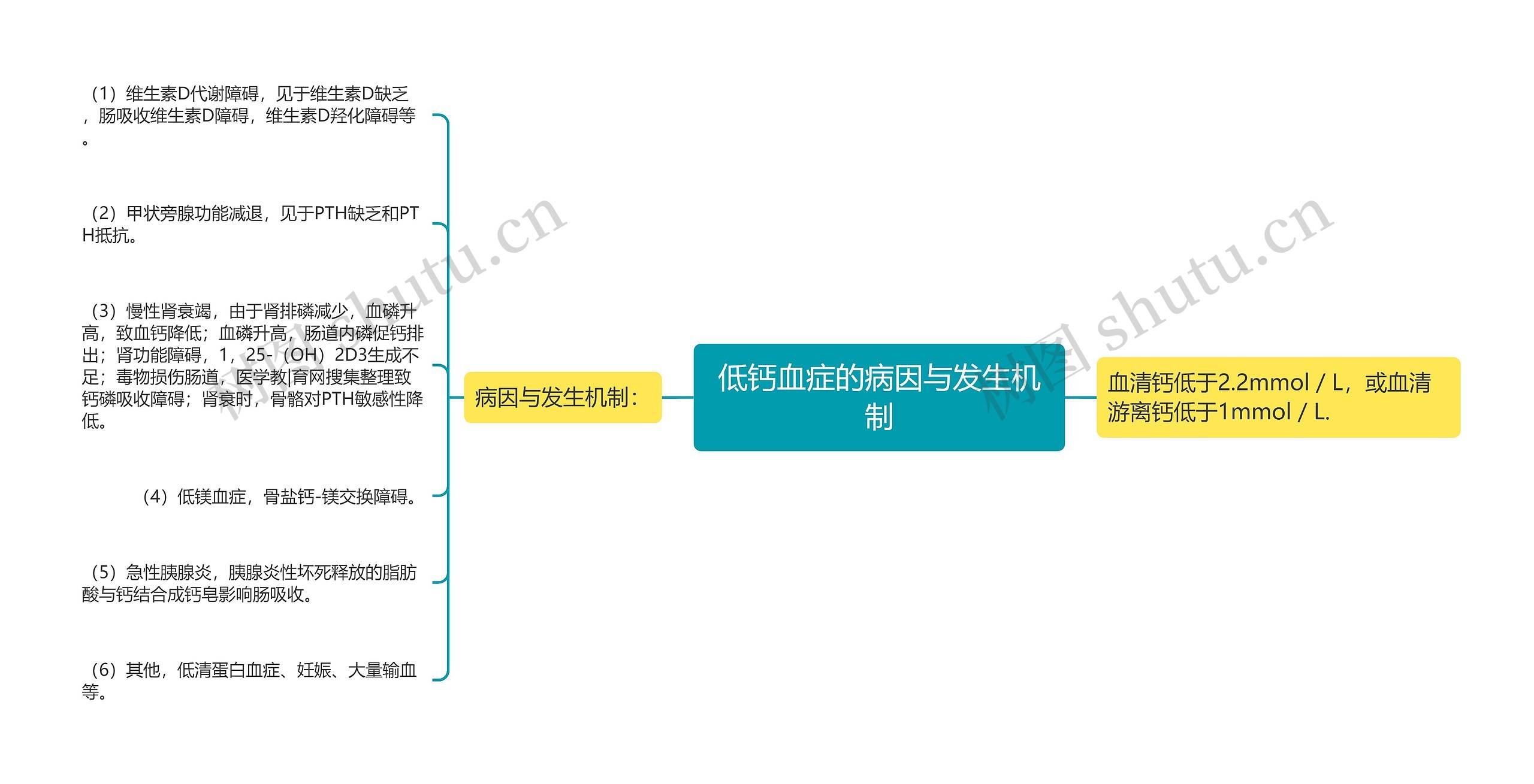 低钙血症的病因与发生机制思维导图