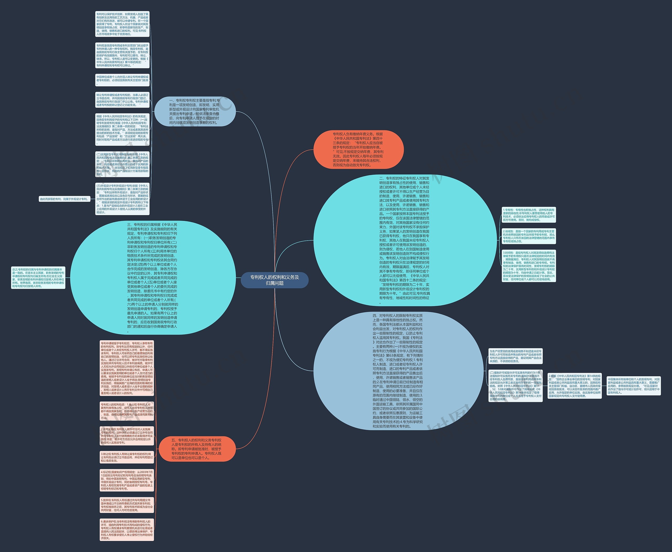 专利权人的权利和义务及归属问题思维导图