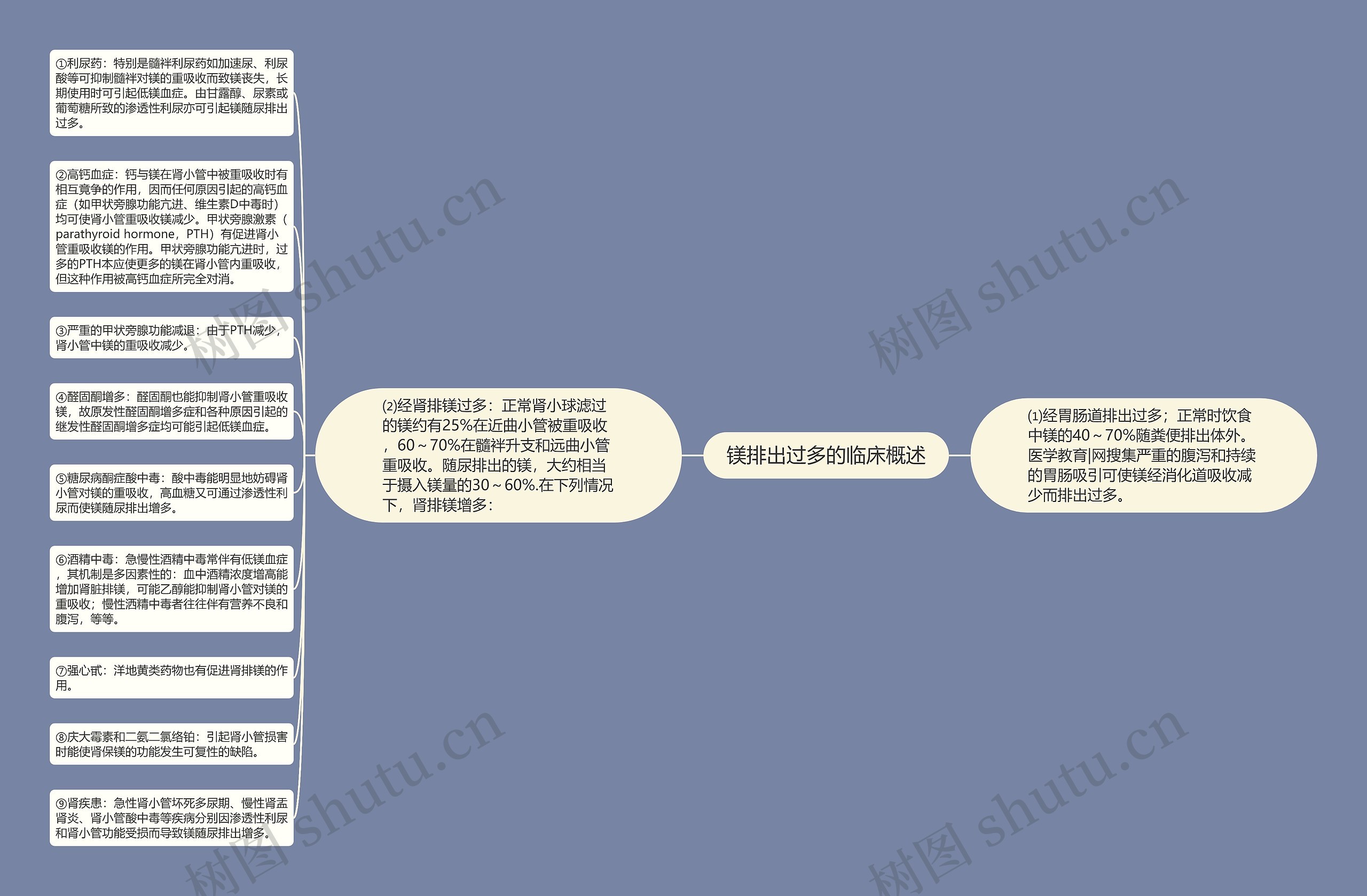 镁排出过多的临床概述思维导图