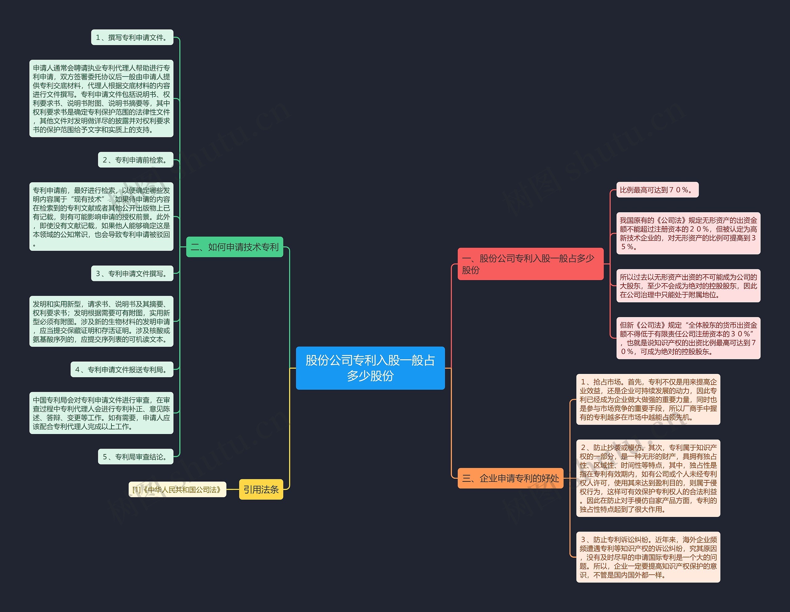 股份公司专利入股一般占多少股份思维导图