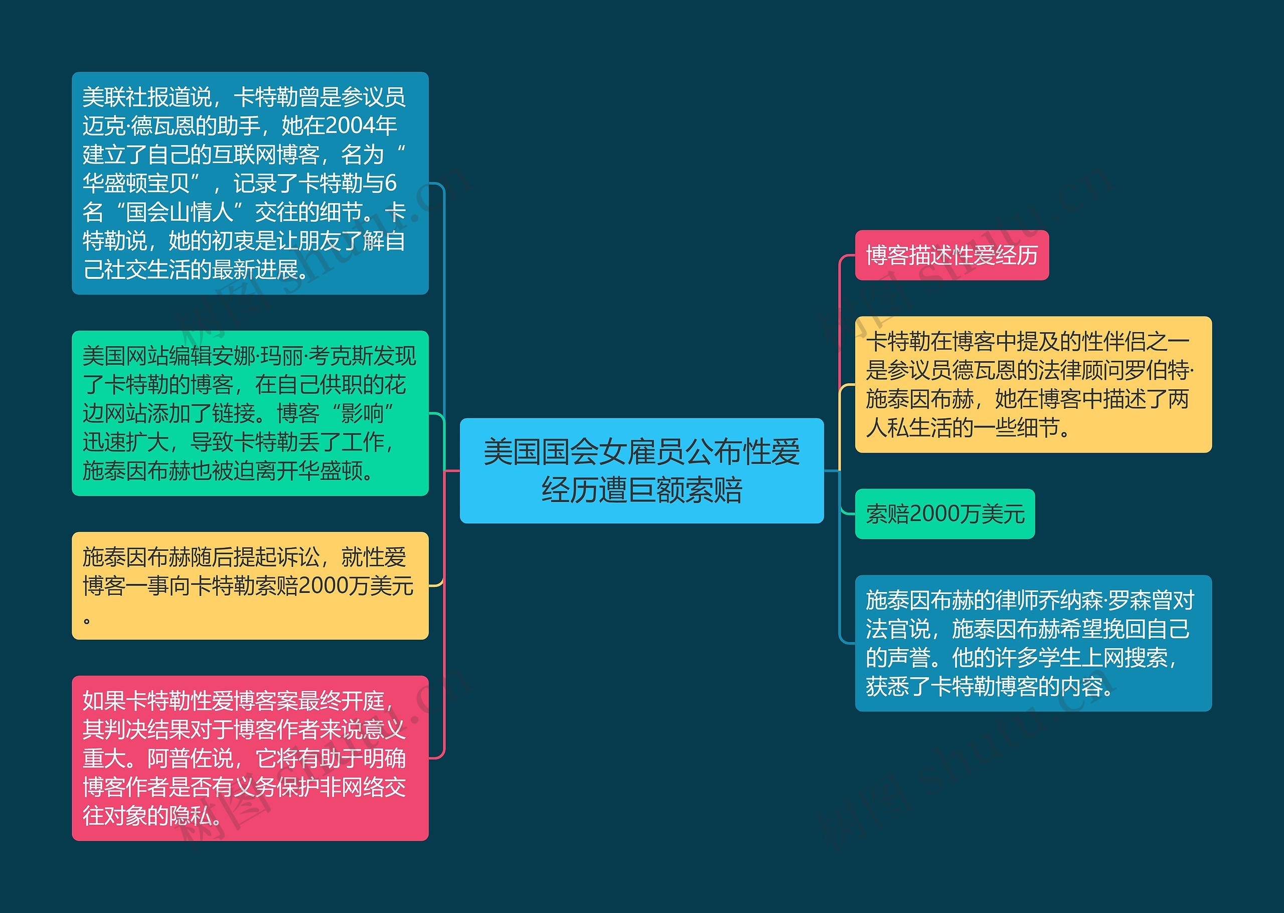 美国国会女雇员公布性爱经历遭巨额索赔思维导图