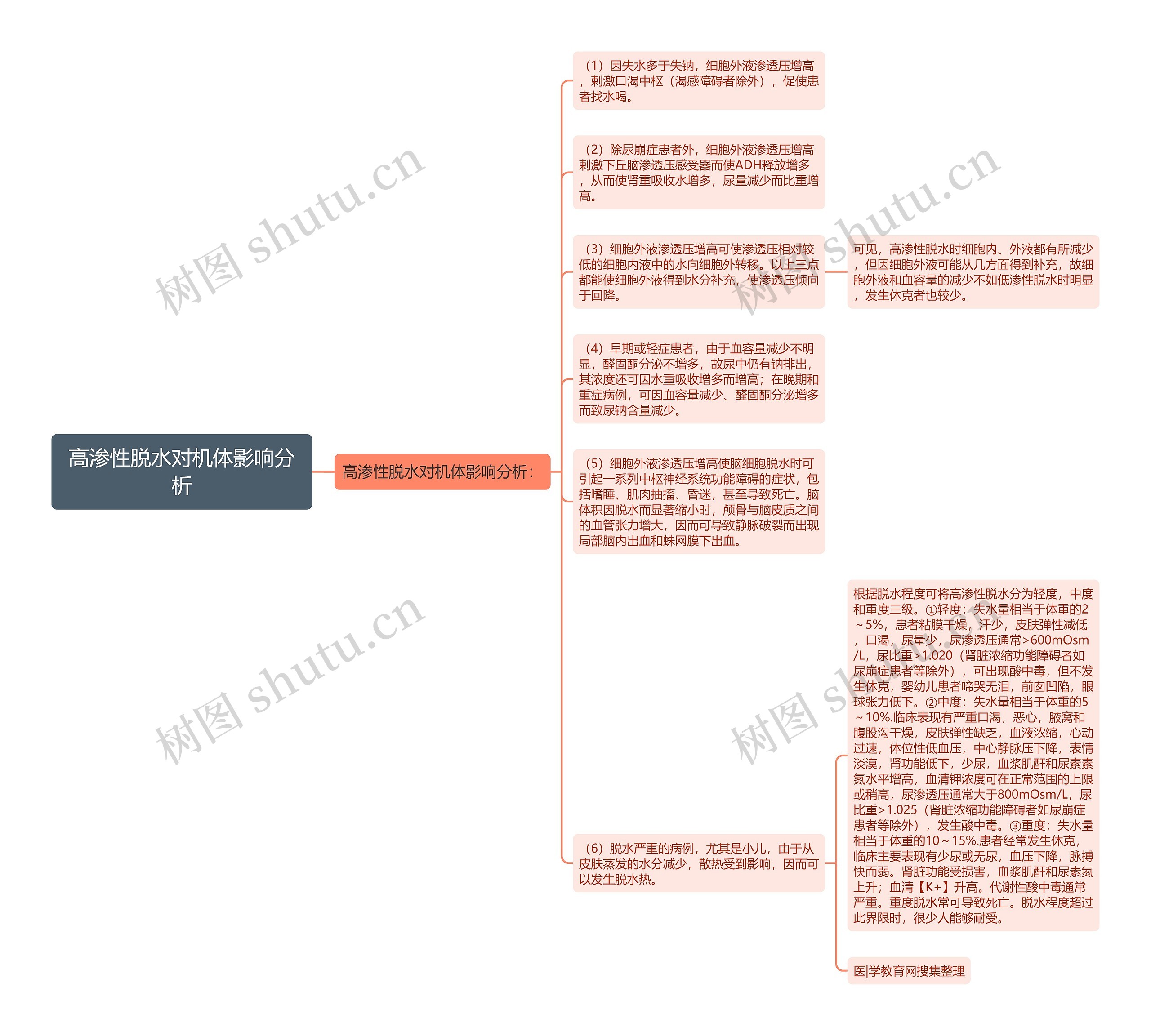 高渗性脱水对机体影响分析思维导图