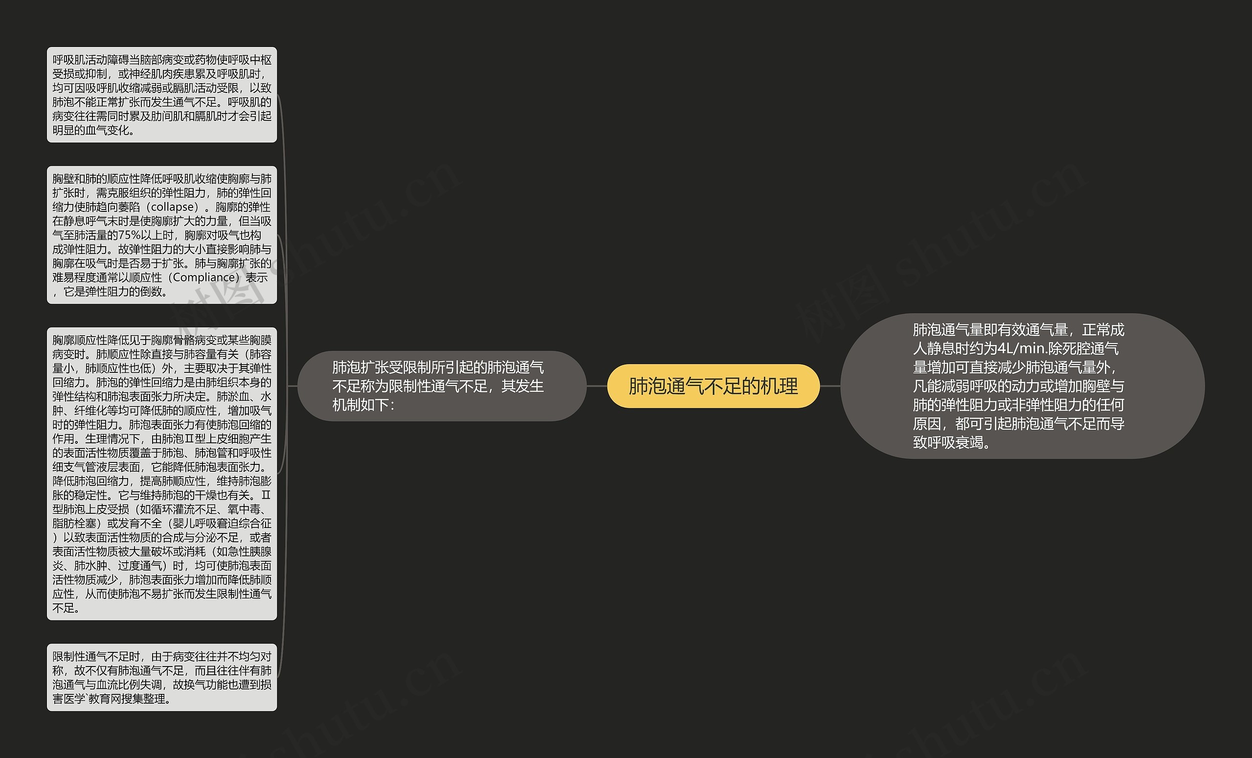 肺泡通气不足的机理思维导图