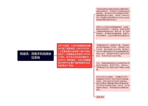 锐迪讯：首推手机视频会议系统