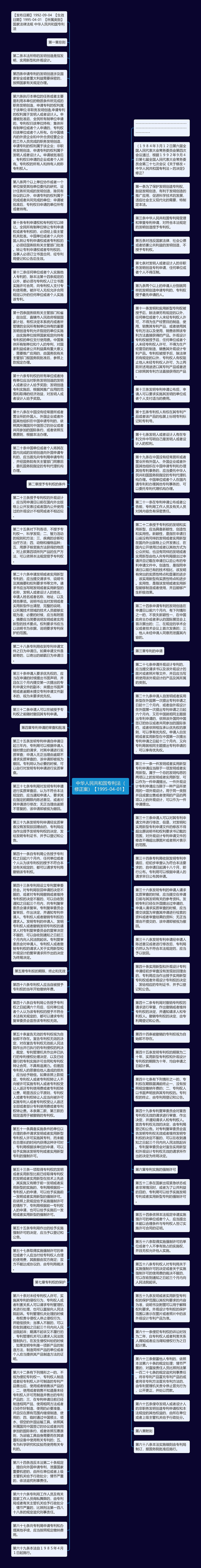 中华人民共和国专利法（修正案）【1995-04-01】